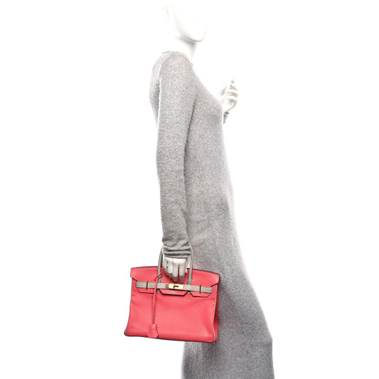 Chevre Mysore Horseshoe Birkin 30 Rose Lipstick Gris Perle