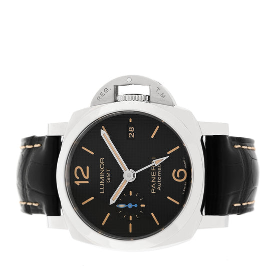 Stainless Steel Alligator 42mm Luminor 1950 3 Days GMT Automatic Watch Black PAM01535