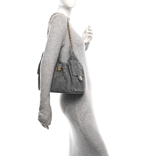 Suede Quilted Small Chanel 25 Handbag Blue