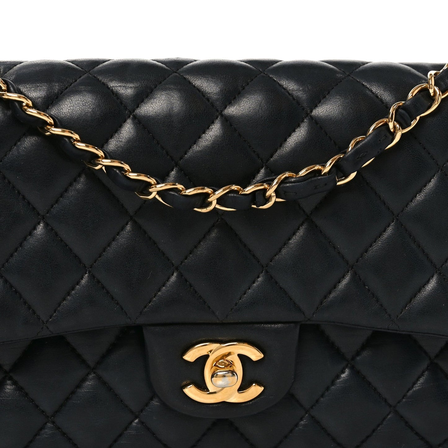 Lambskin Quilted Medium Double Flap Black