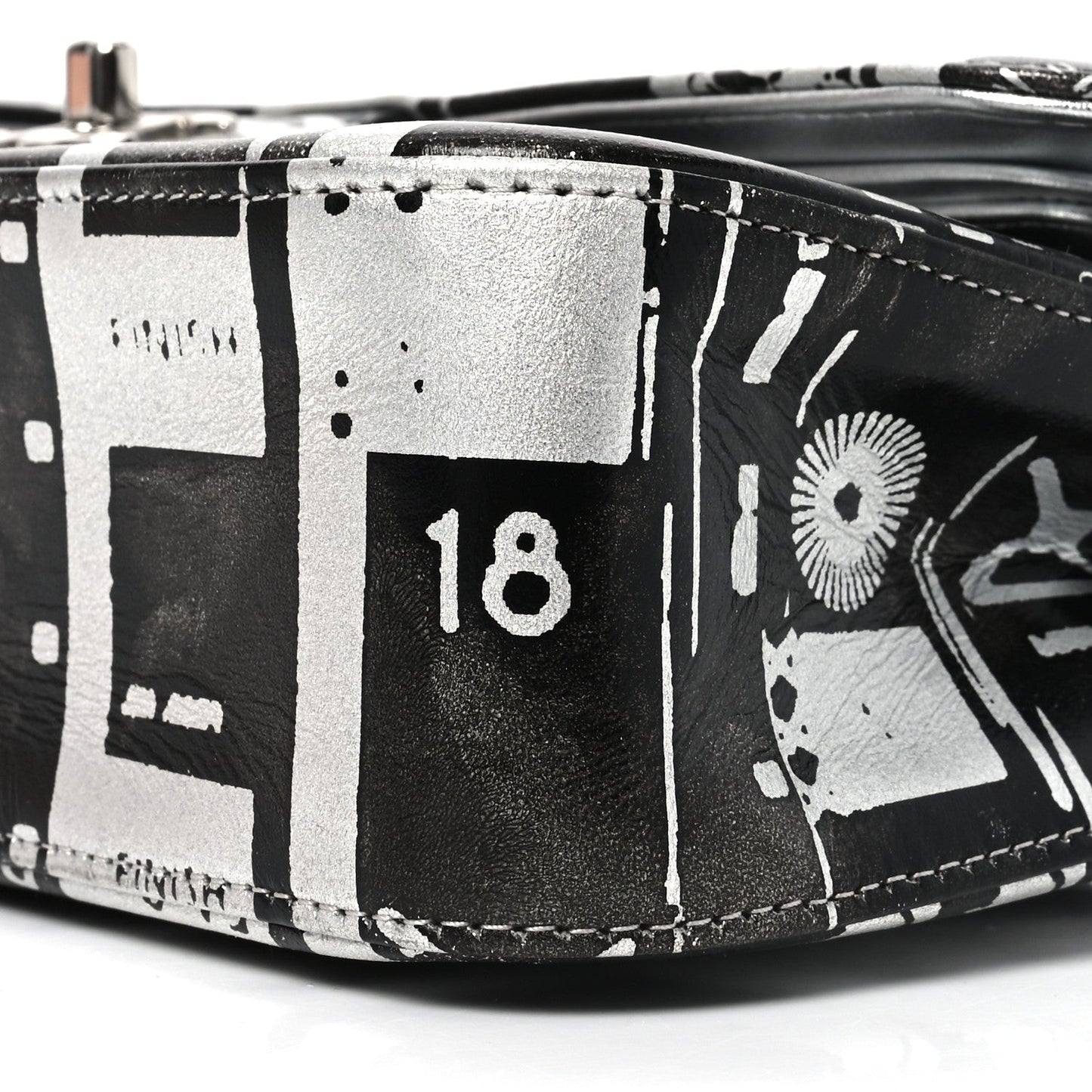 Lambskin Graffiti Printed Medium Double Flap Black Silver