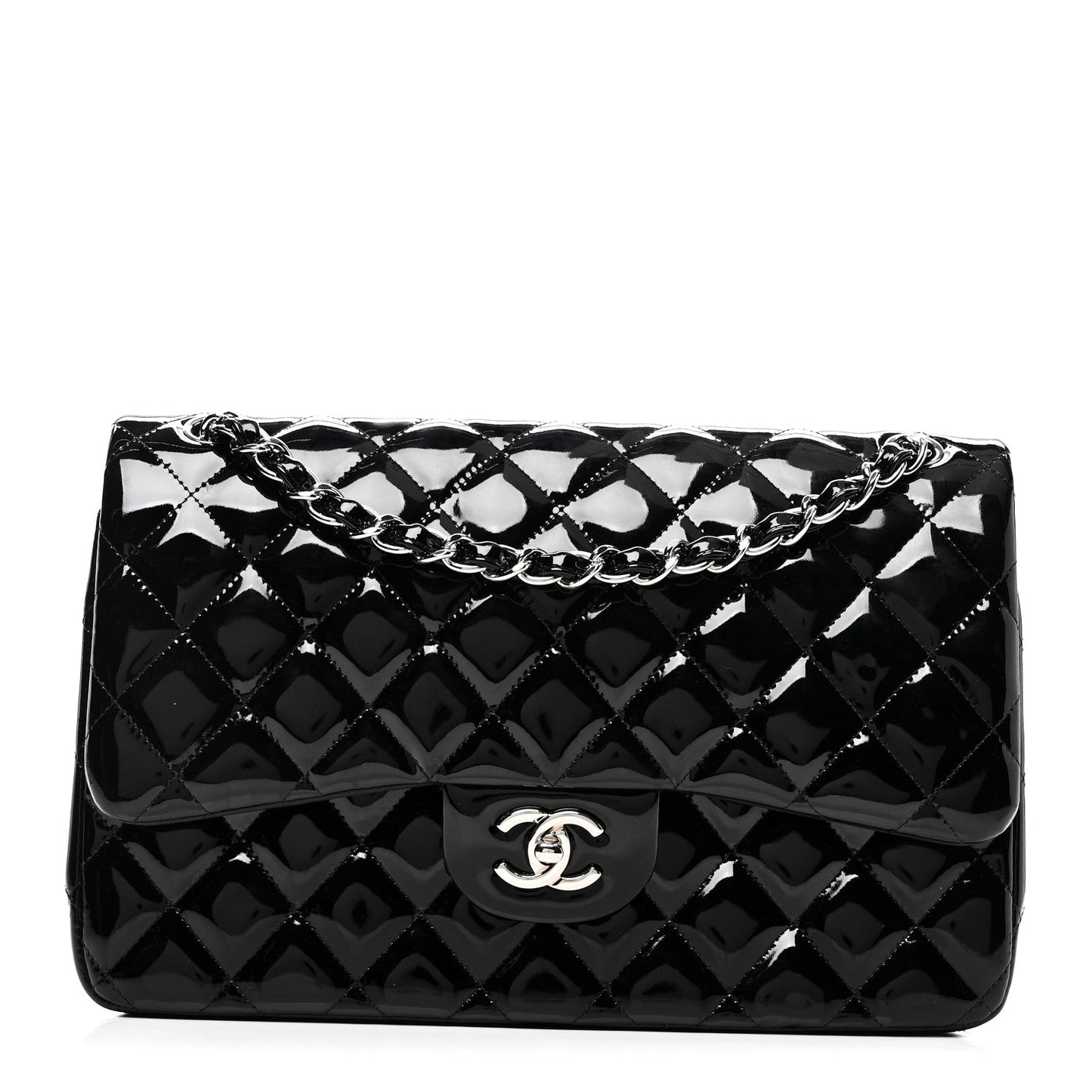 Patent Quilted Jumbo Double Flap Black