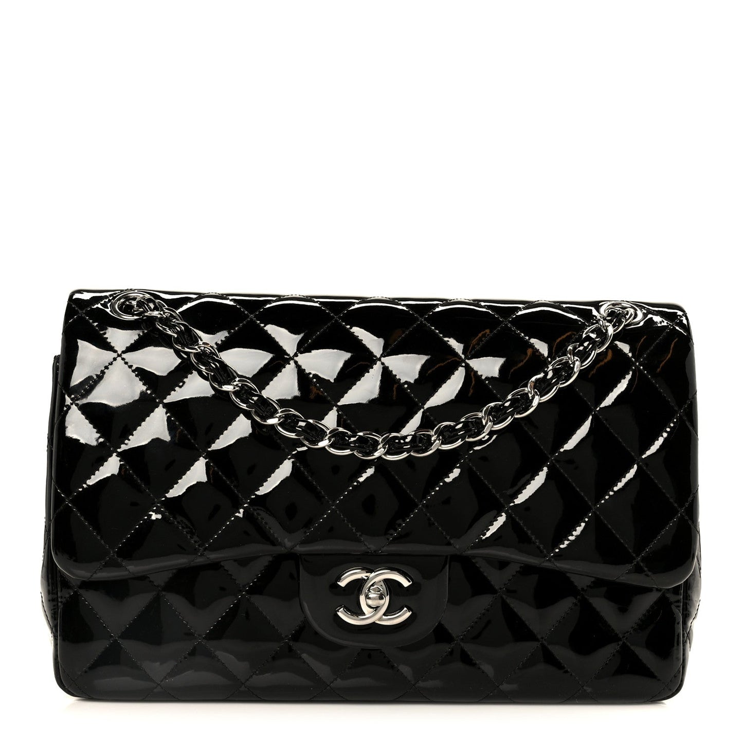 Patent Quilted Jumbo Double Flap Black