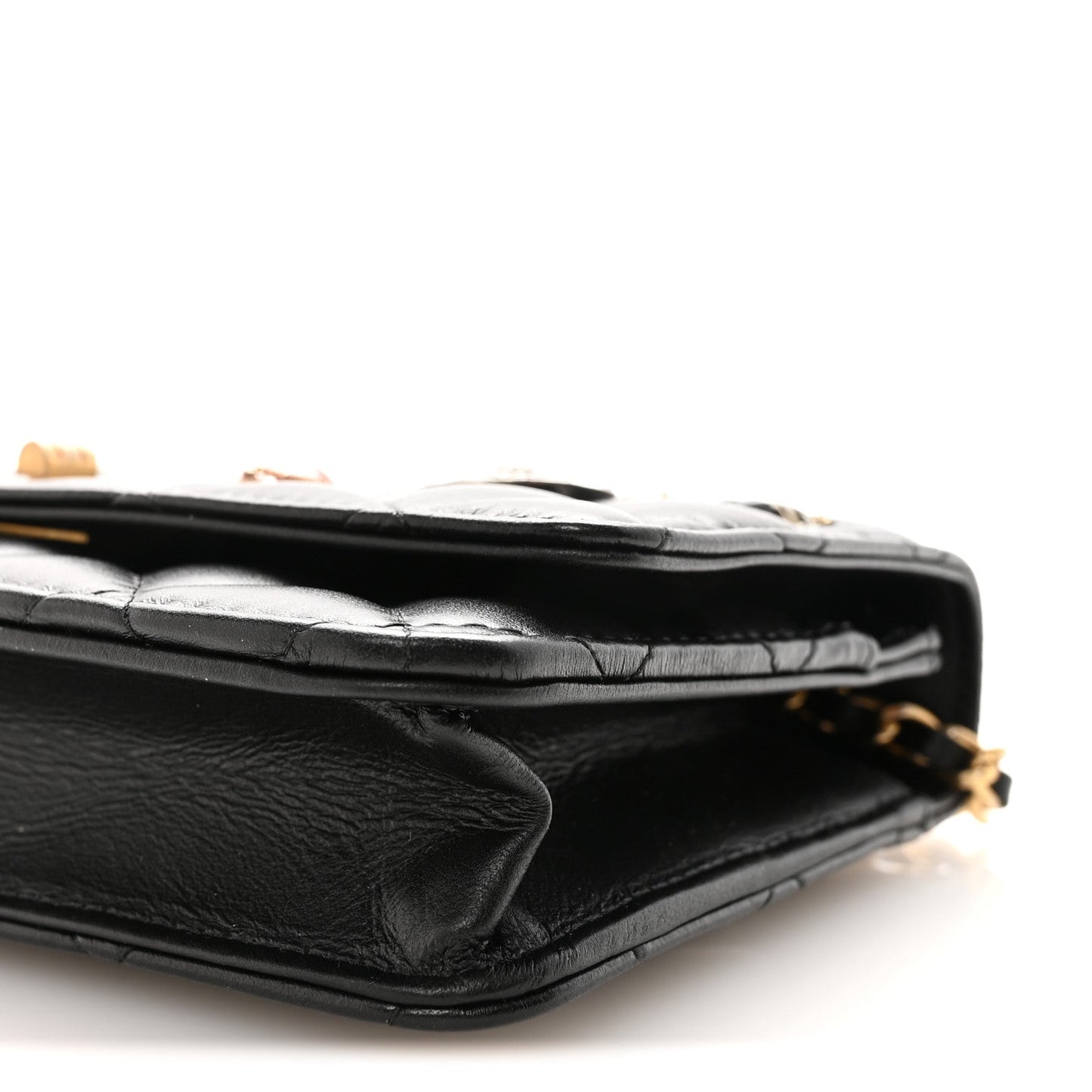 Lambskin Quilted Lucky Charms 2.55 Reissue Wallet On Chain WOC Black