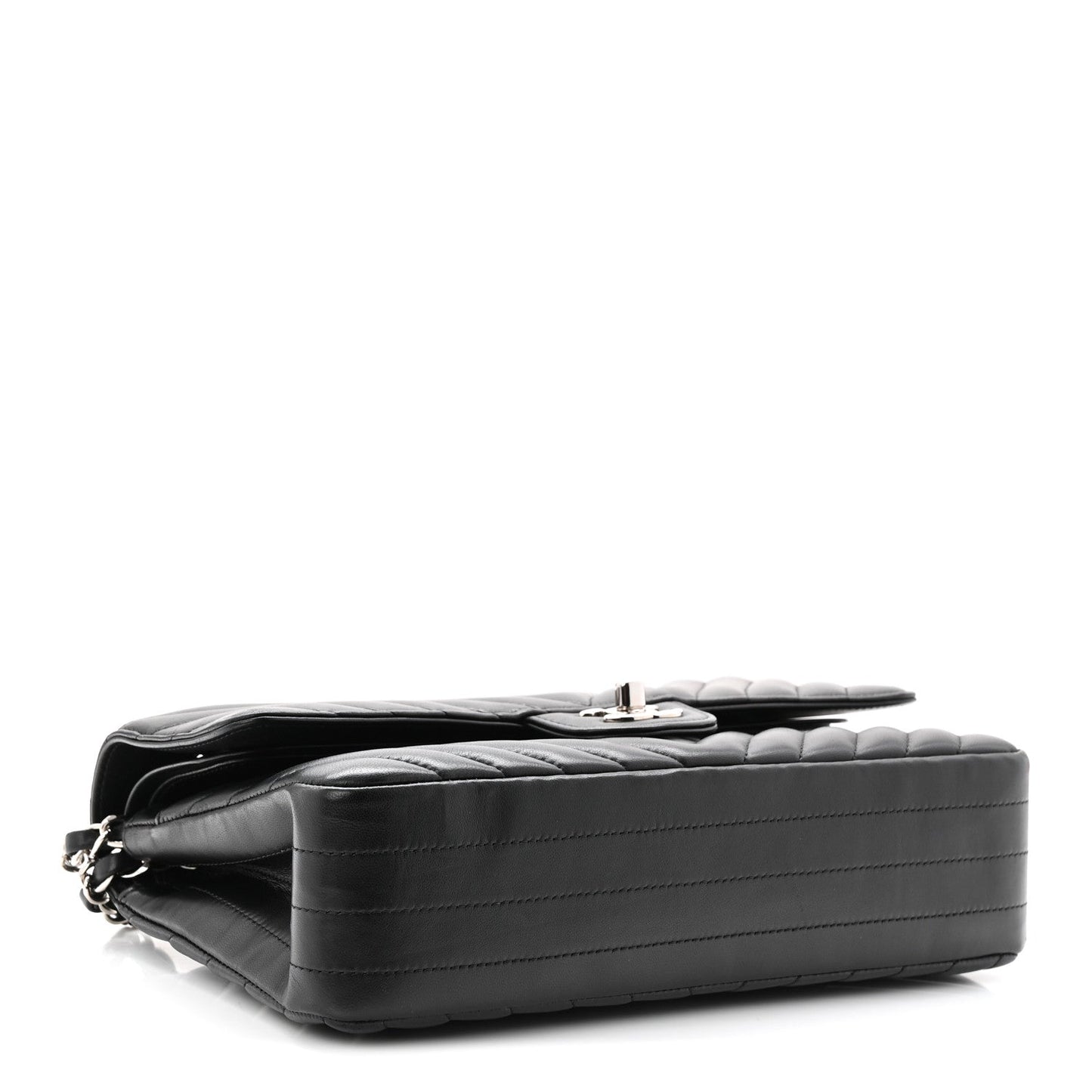 Lambskin Chevron Quilted Medium Double Flap Black
