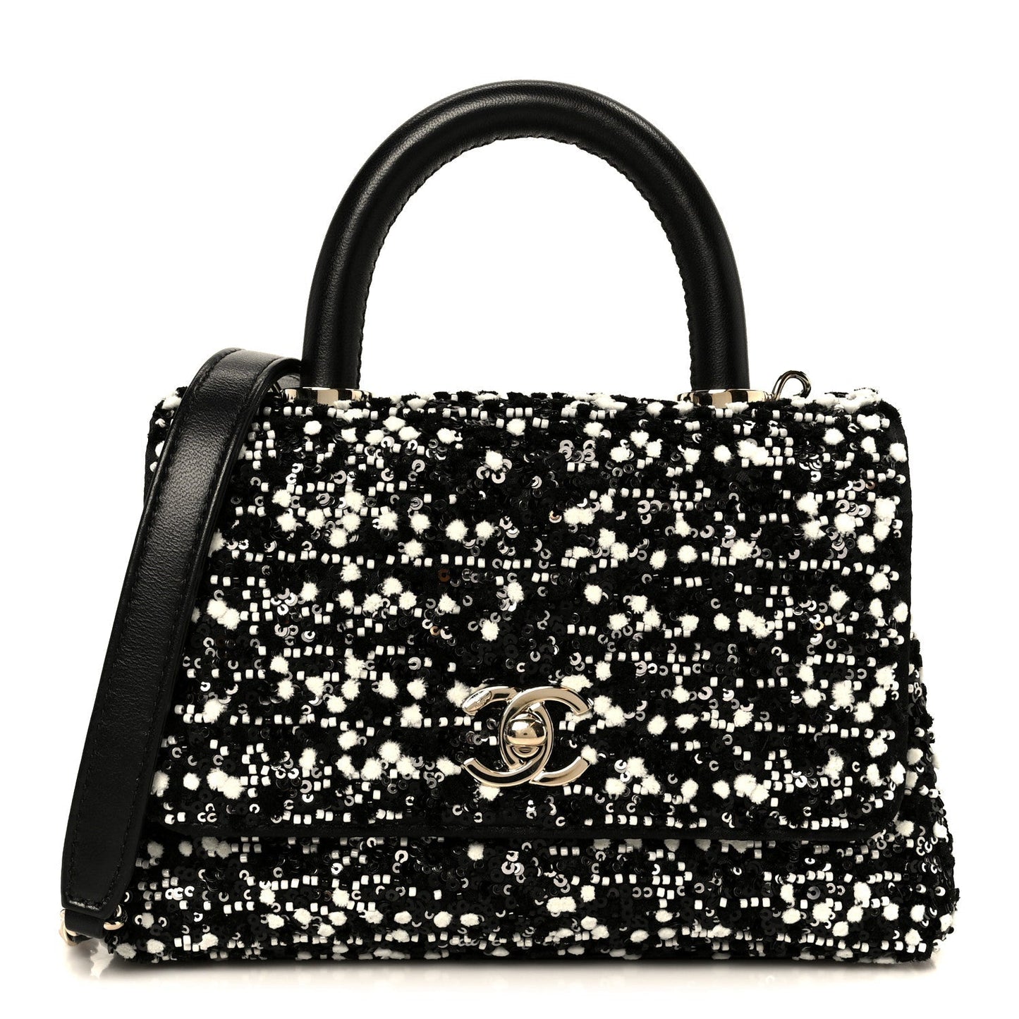 Lambskin Sequin Beaded Extra Mini Coco Handle Flap Black White