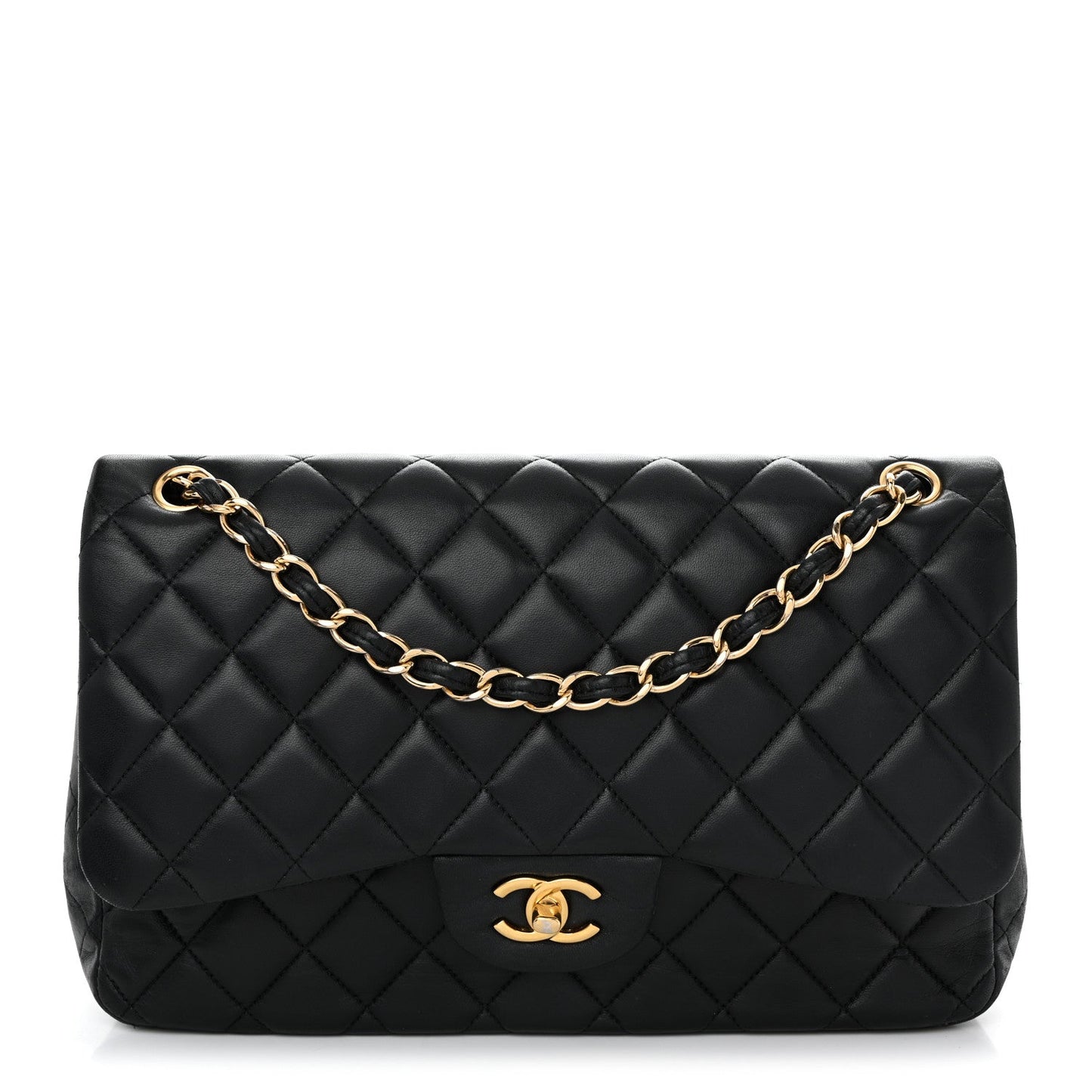 Lambskin Quilted Jumbo Double Flap Black