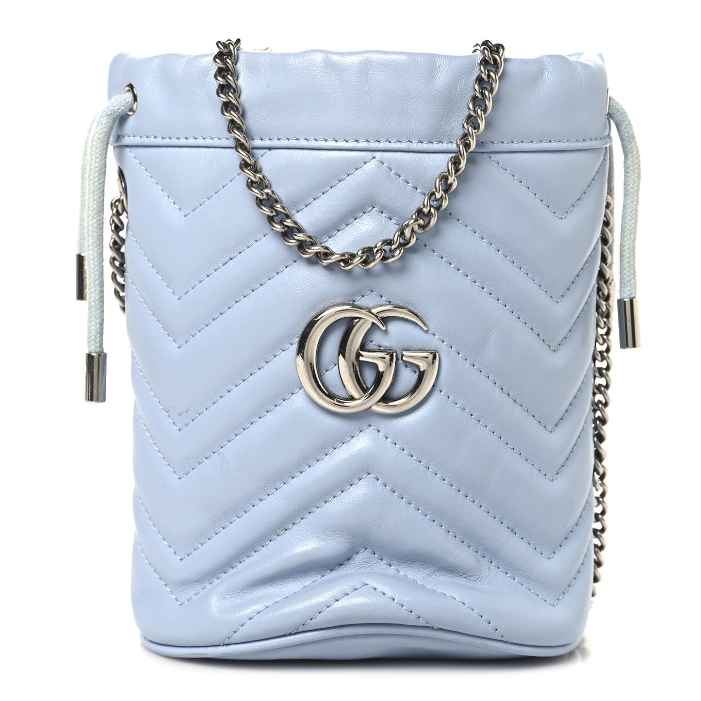Calfskin Matelasse Mini GG Marmont 2.0 Bucket Bag Porcelain Light Blue
