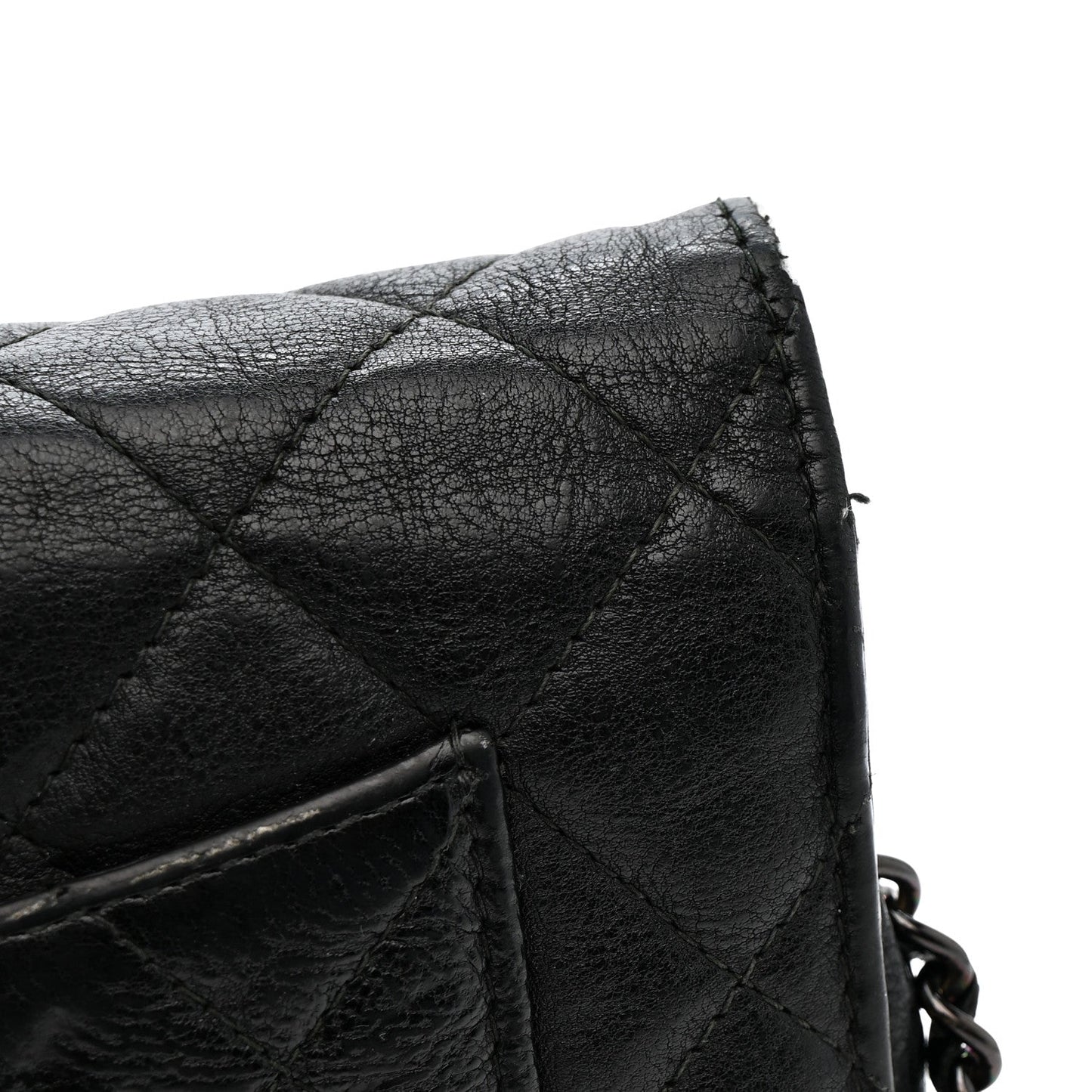 Crumpled Calfskin Quilted Wallet On Chain WOC So Black