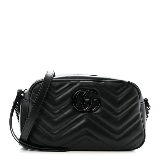 Calfskin Matelasse Monochrome Small GG Marmont Chain Shoulder Bag Black