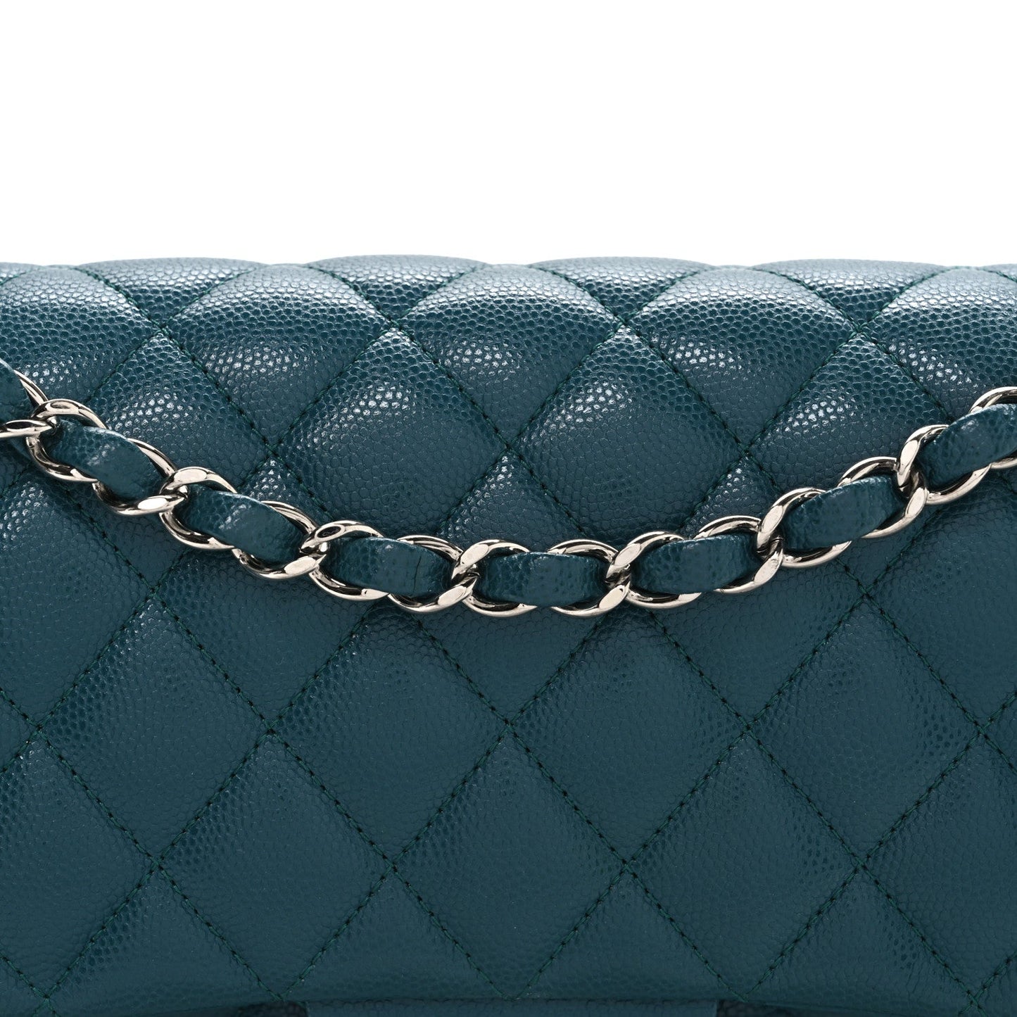 Caviar Quilted Medium Double Flap Dark Turquoise