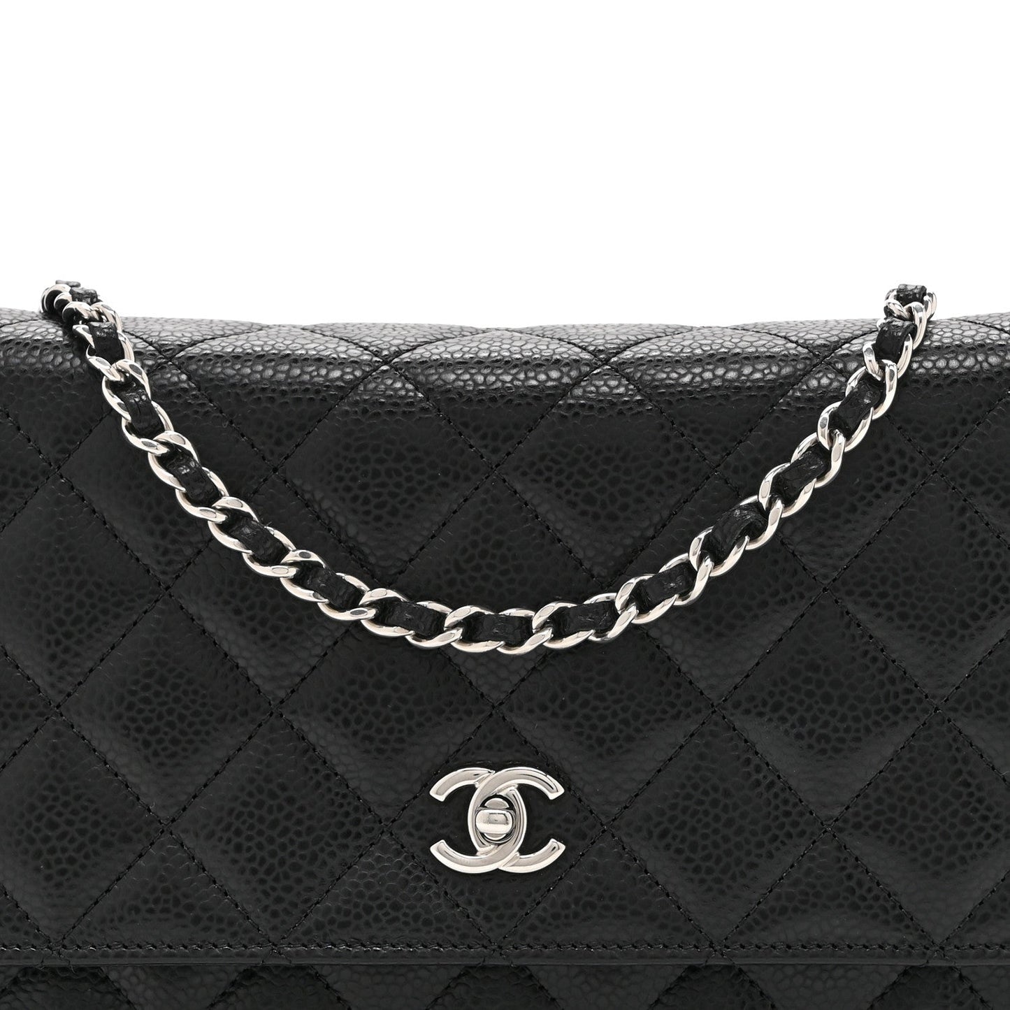Caviar Quilted CC Turnlock Wallet On Chain WOC Black