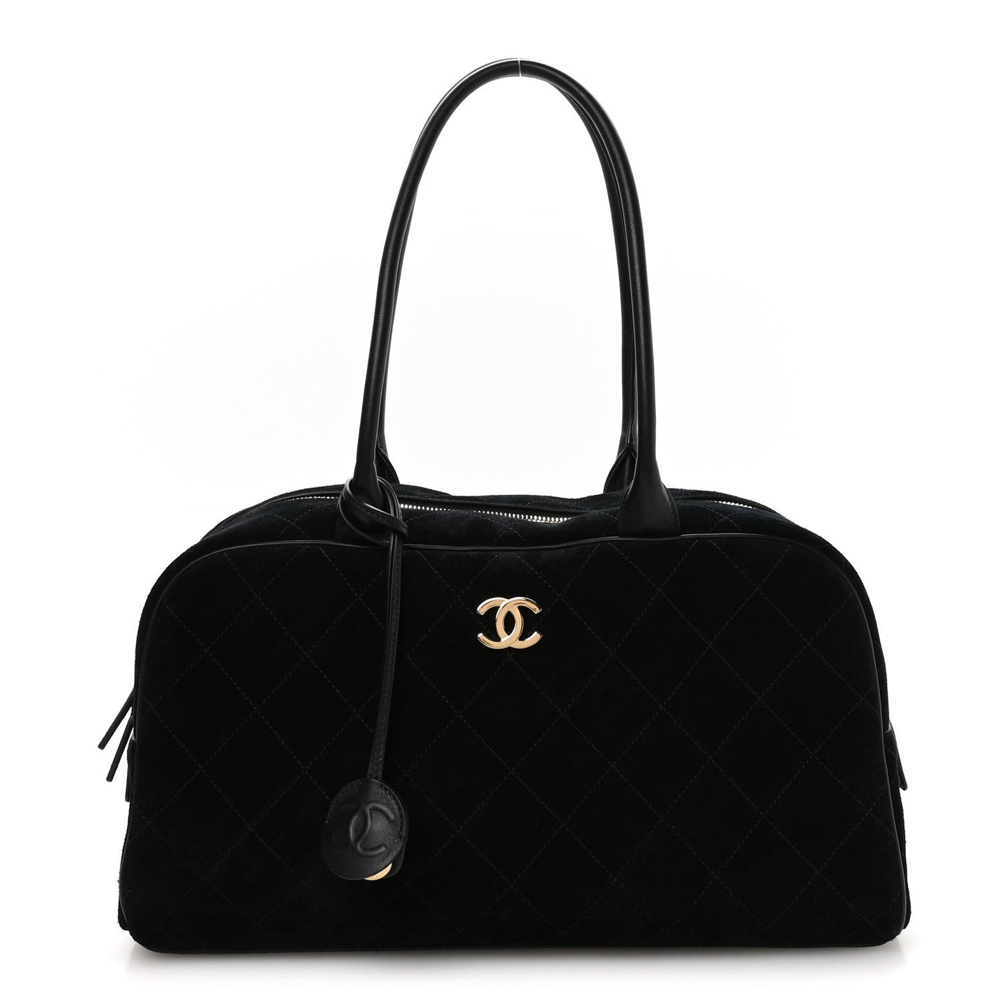 Suede Calfskin Large Perfect Bowling Bag Black