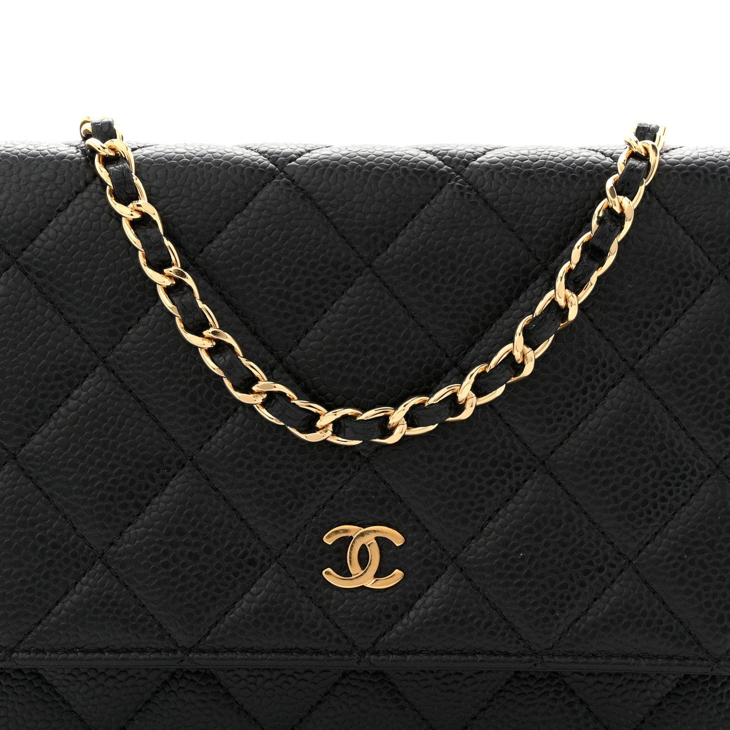 Caviar Quilted Wallet on Chain WOC Black