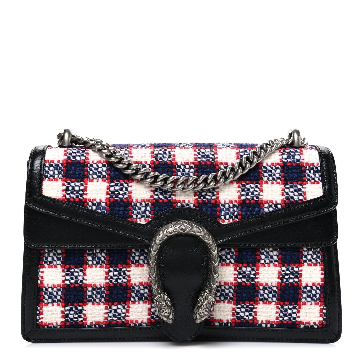 Vintage Tweed Check Small Dionysus Shoulder Bag White Hibiscus Red Marine