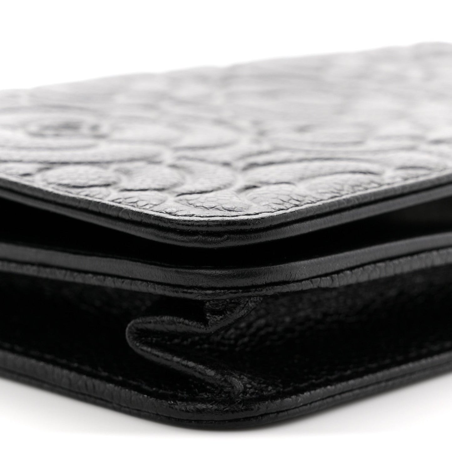 Caviar Camellia Embossed Wallet On Chain WOC Black