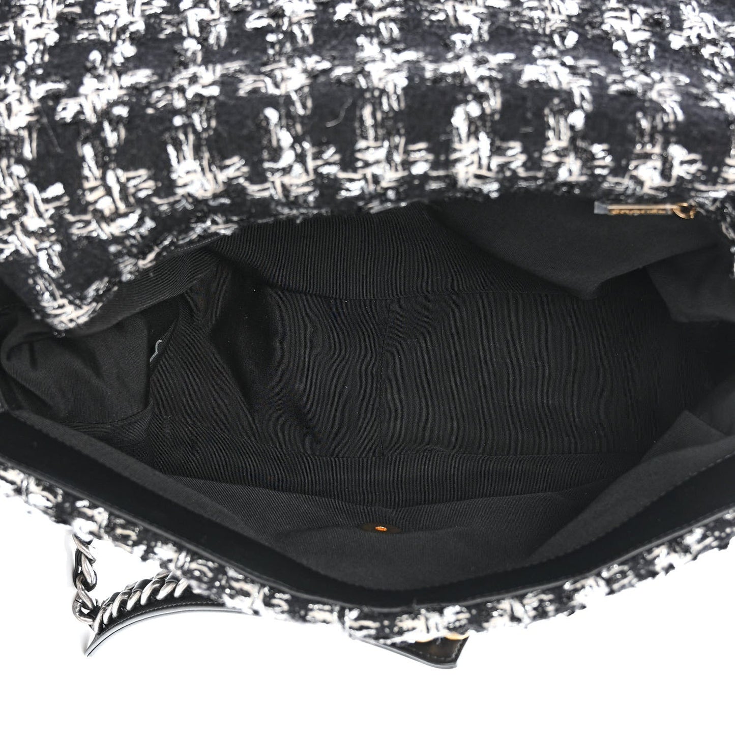 Tweed Quilted Maxi Chanel 19 Flap Black Silver Ecru