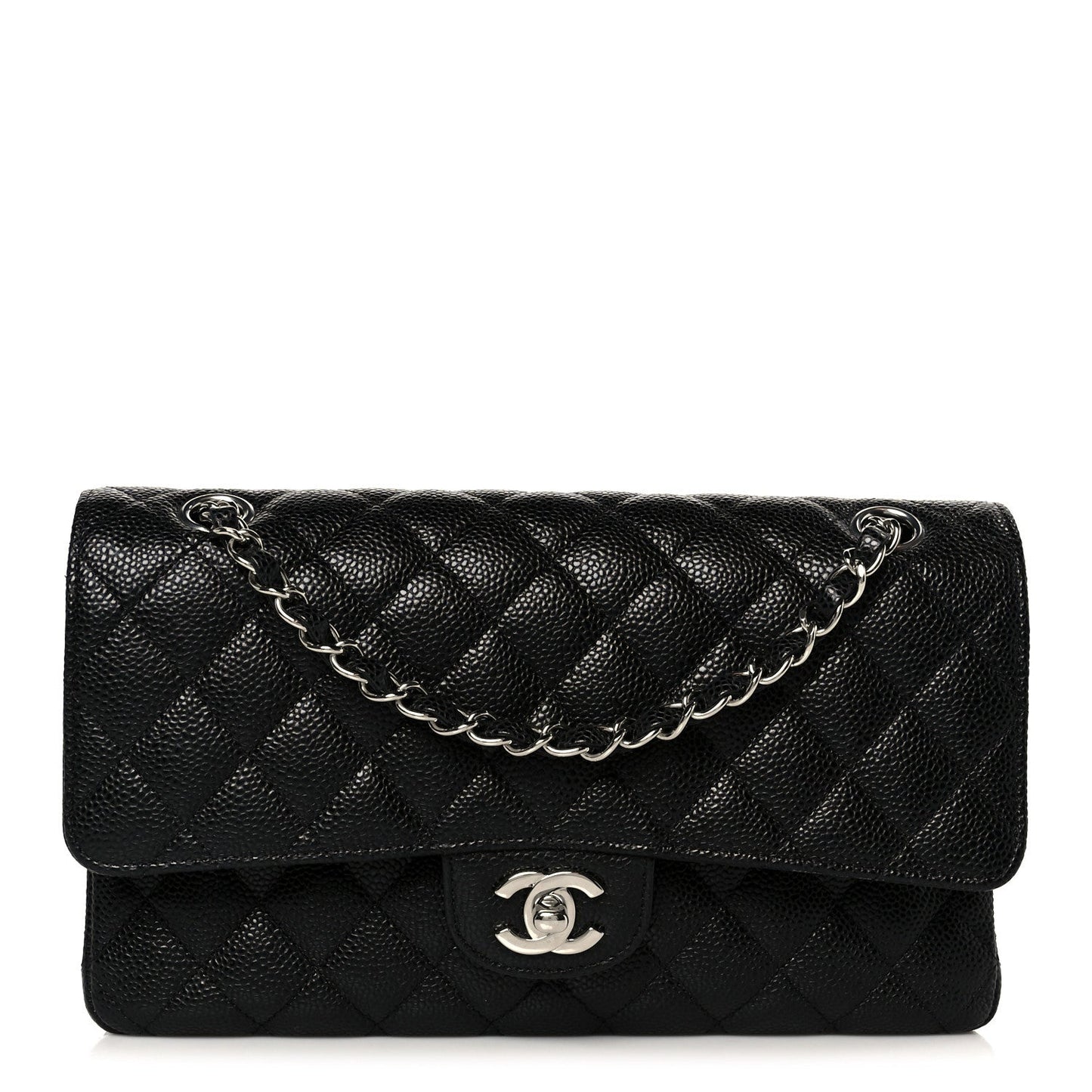 Caviar Quilted Medium Double Flap Black