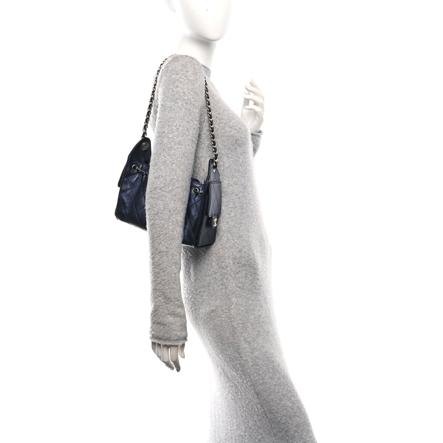 Metallic Caviar Quilted Mini Chanel 25 Handbag Dark Blue