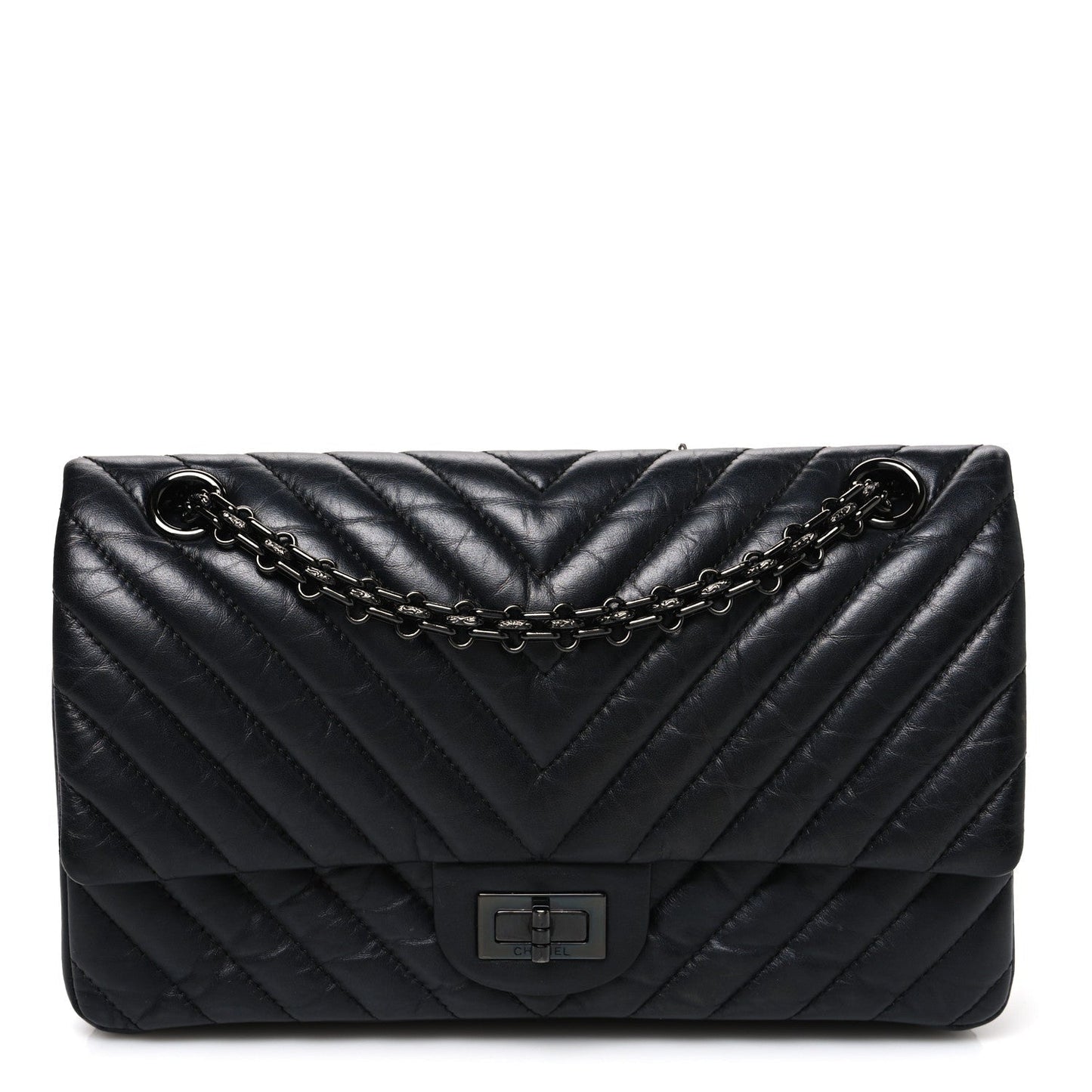 Aged Calfskin Chevron Quilted 2.55 Reissue 225 Flap So Black