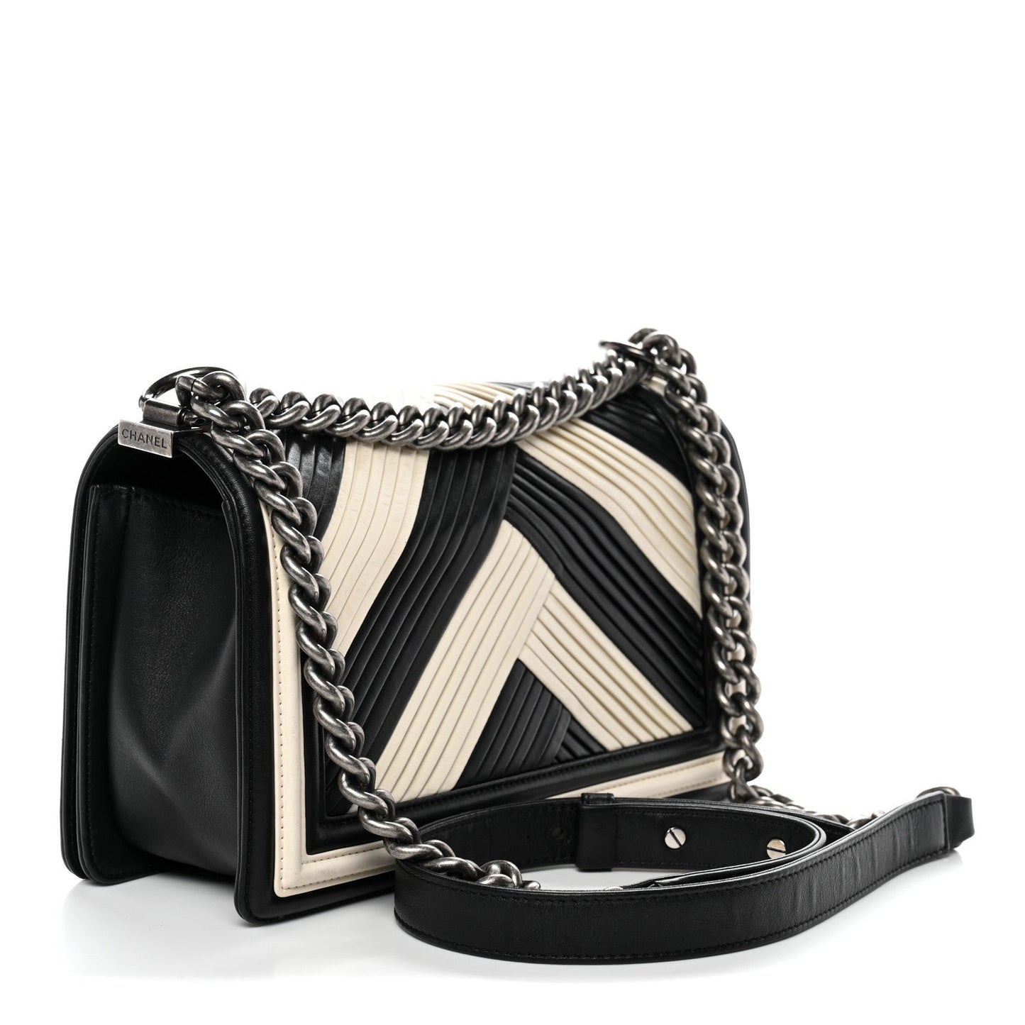 Calfskin Pleated Medium Boy In Rome Flap Black White