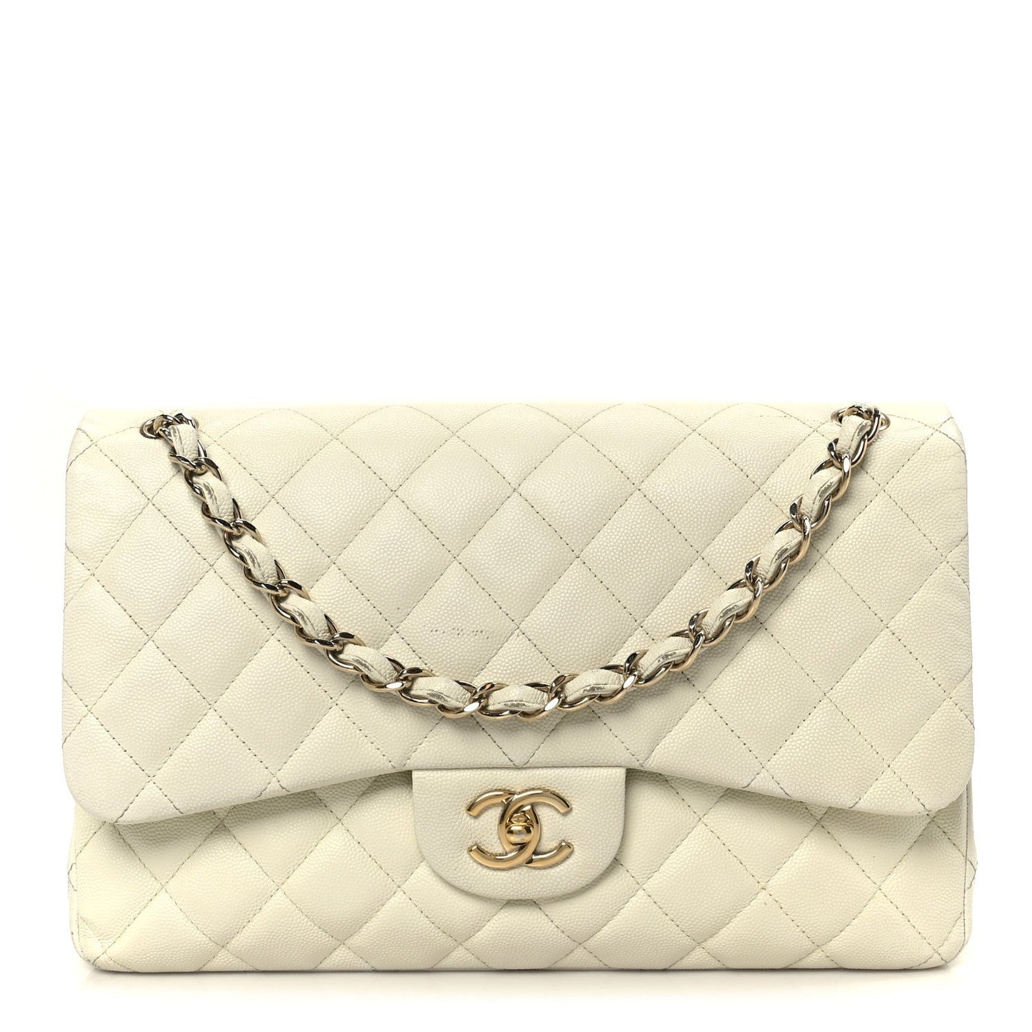 Caviar Quilted Jumbo Double Flap White