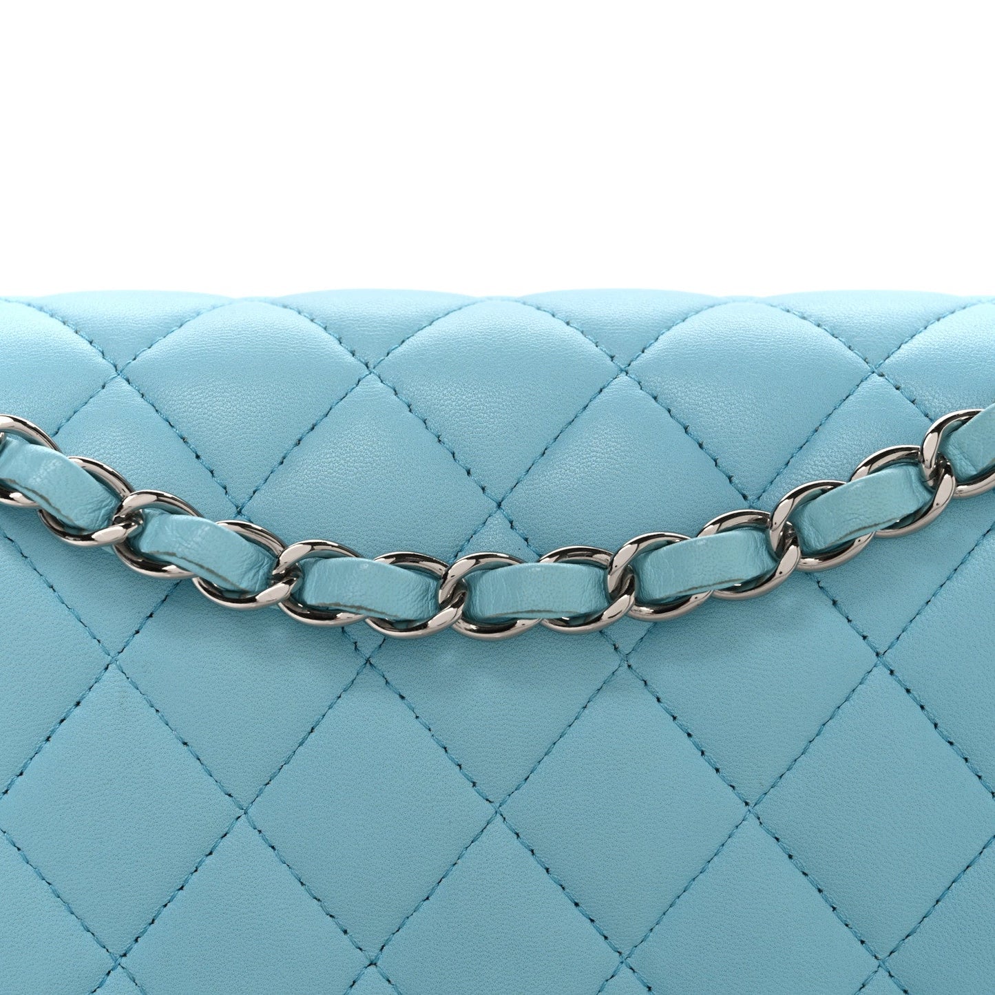 Lambskin Quilted Medium Double Flap Light Blue