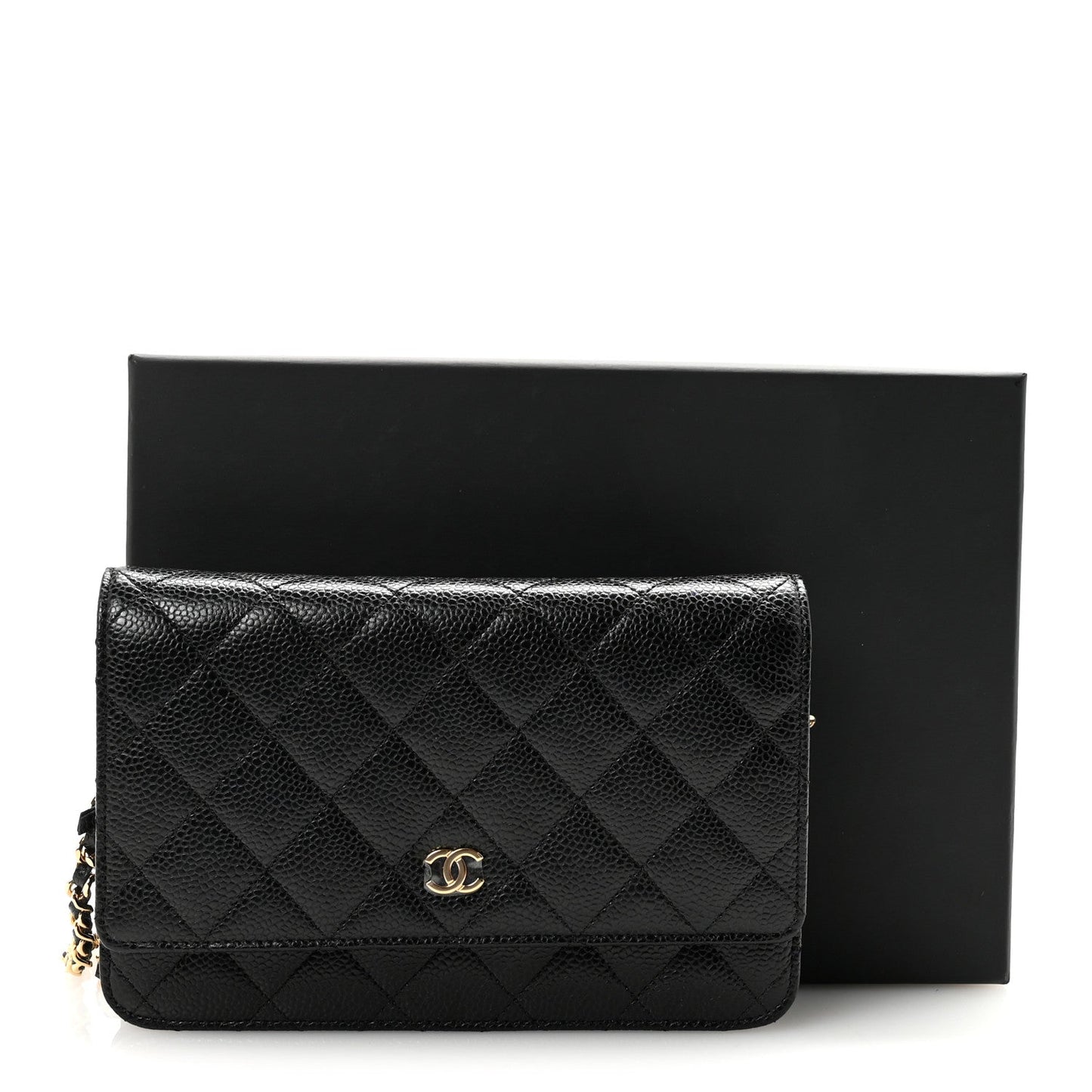 Caviar Quilted Wallet on Chain WOC Black