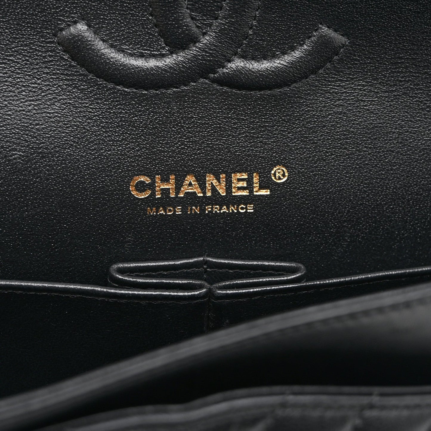 Lambskin Chevron Quilted Medium Double Flap Black