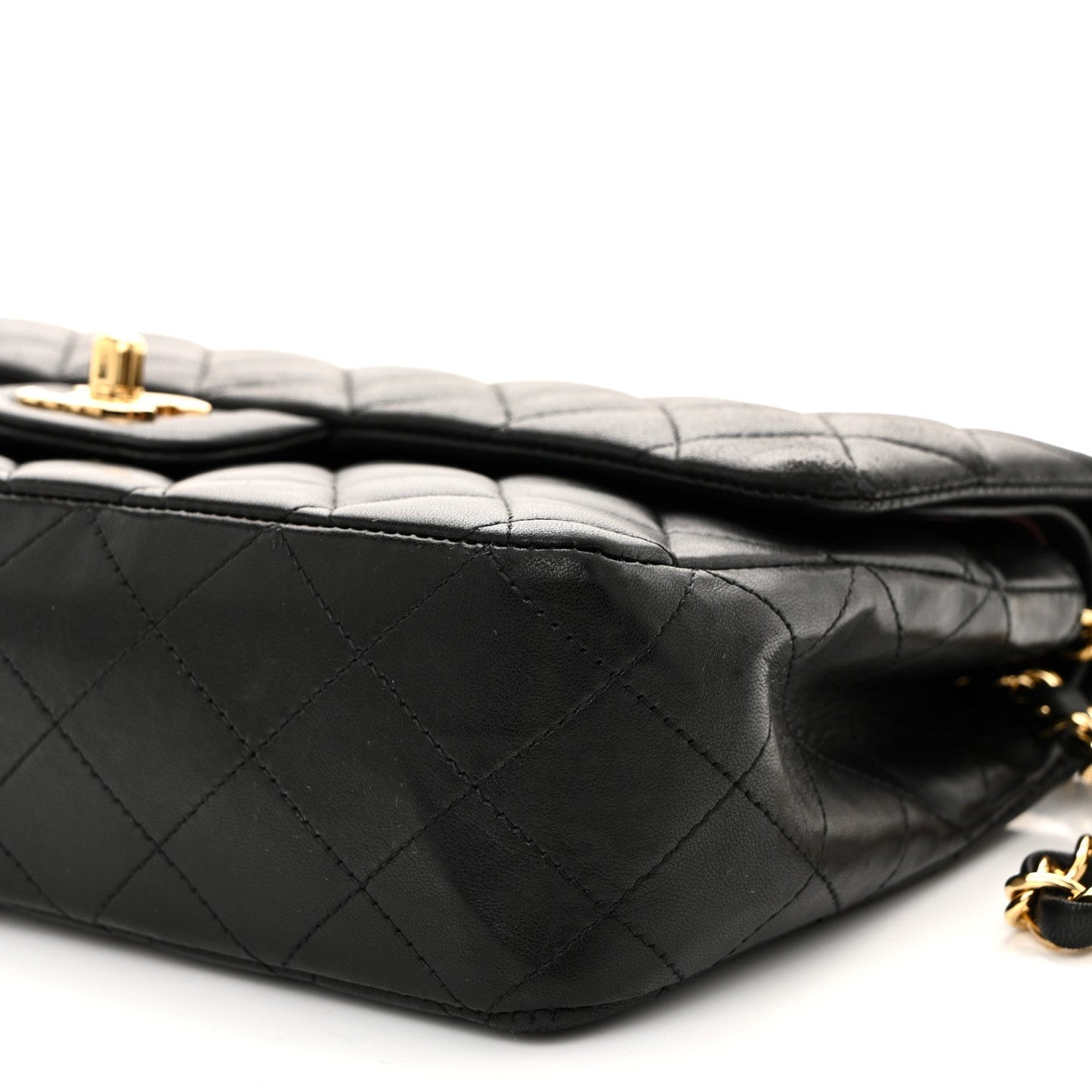 Lambskin Quilted Medium Double Flap Black
