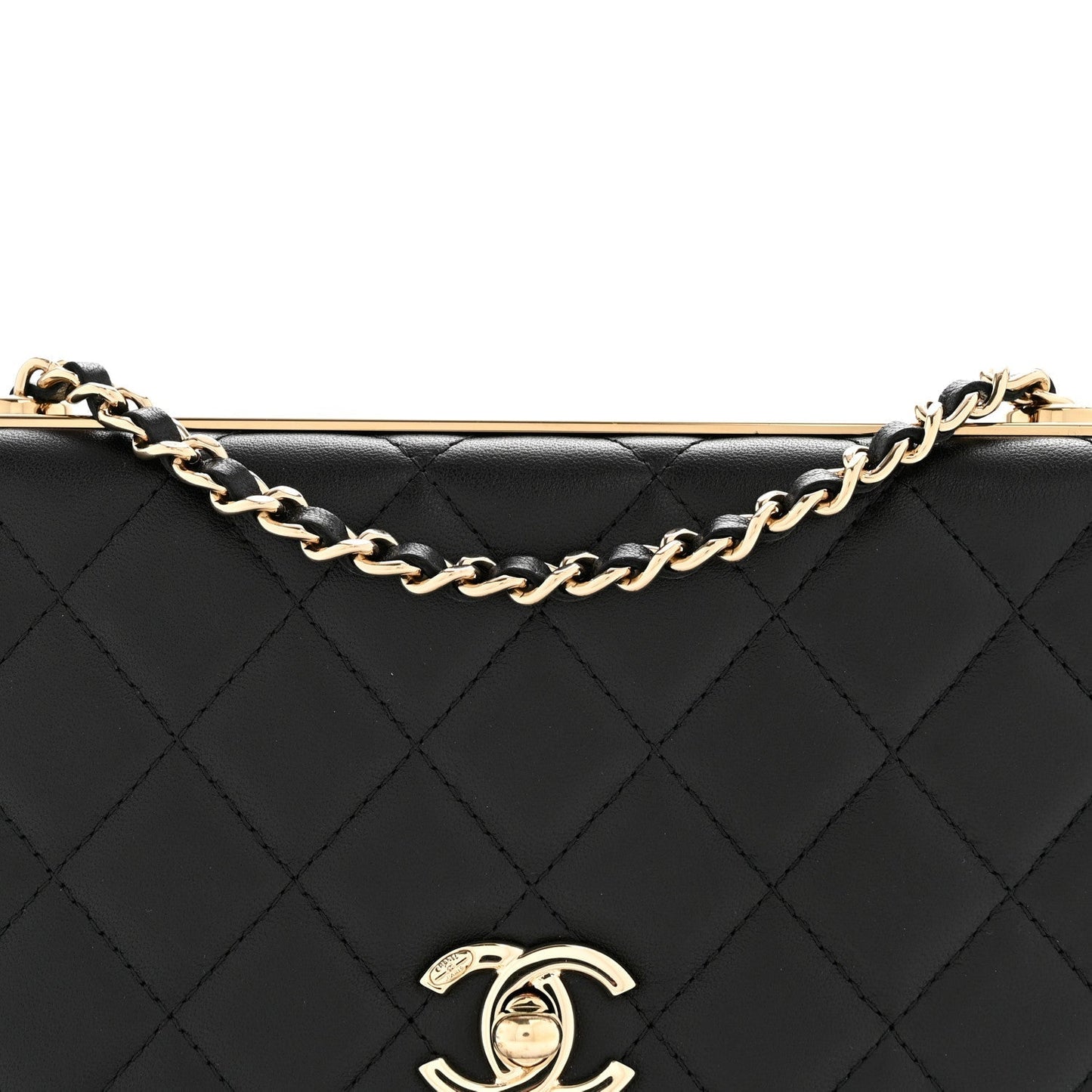 Lambskin Quilted Trendy CC Wallet On Chain WOC Black