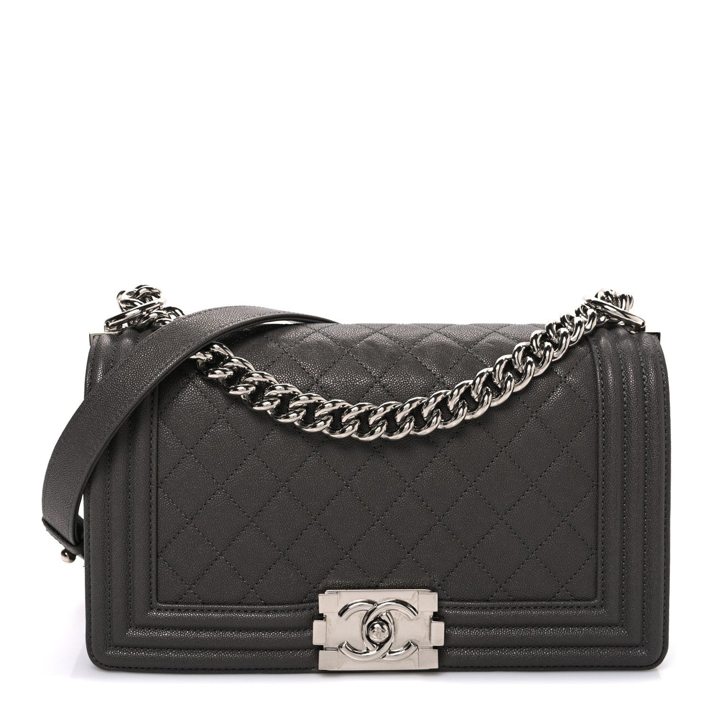 Caviar Quilted Medium Boy Flap Dark Grey