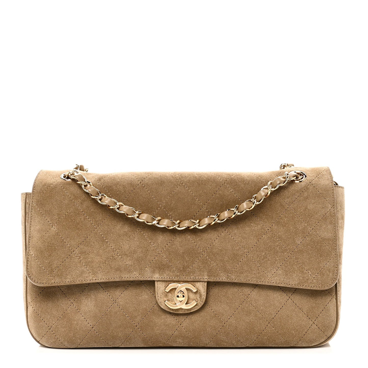 Suede Calfskin Small Souplissimo Maxi Flap Dark Beige