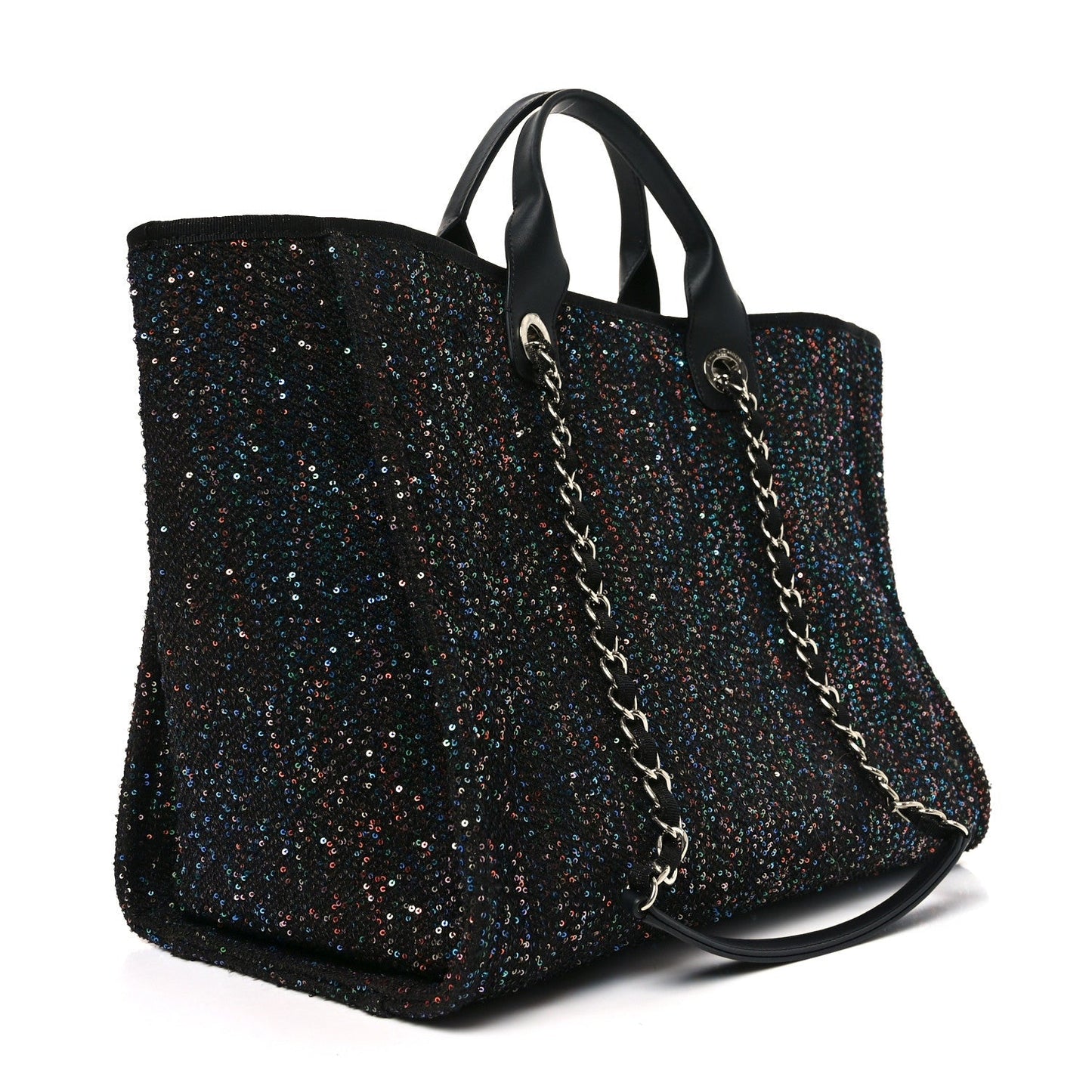 Calfskin Sequin Medium Deauville Tote Black