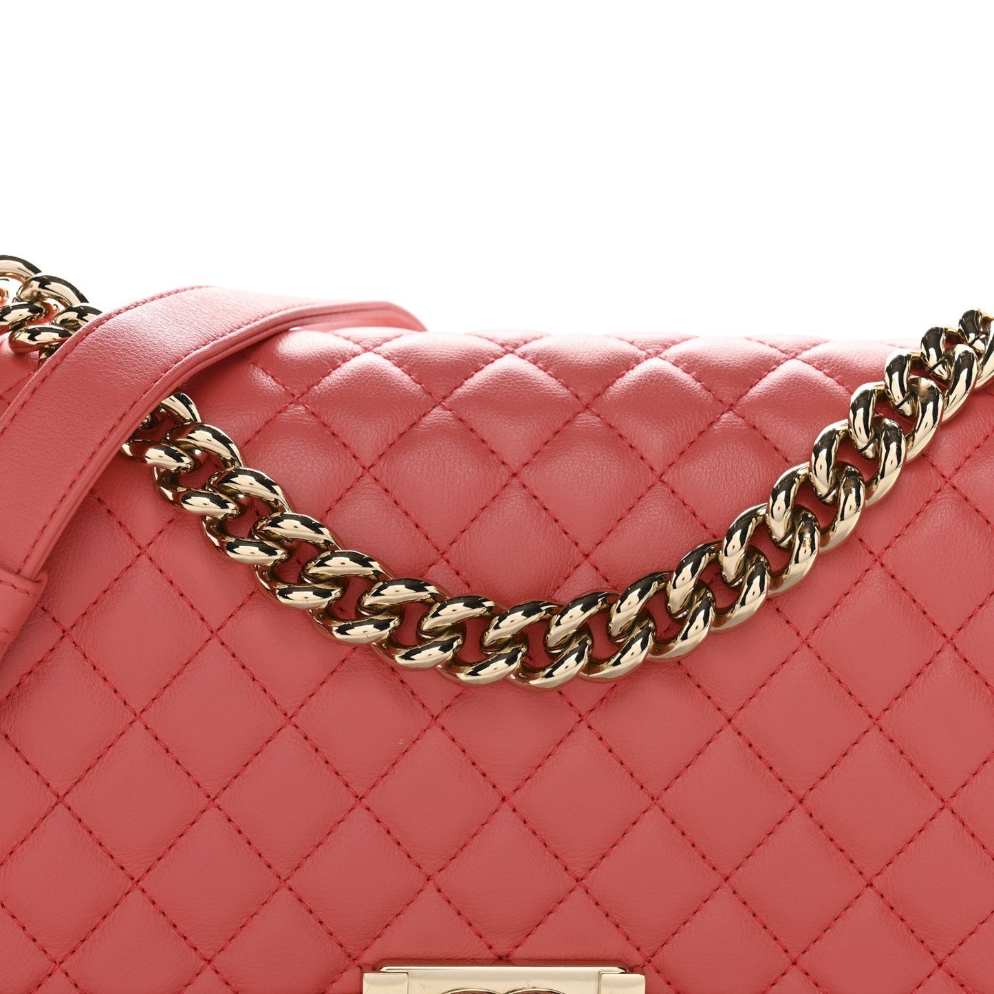 Calfskin Quilted Medium Boy Flap Coral