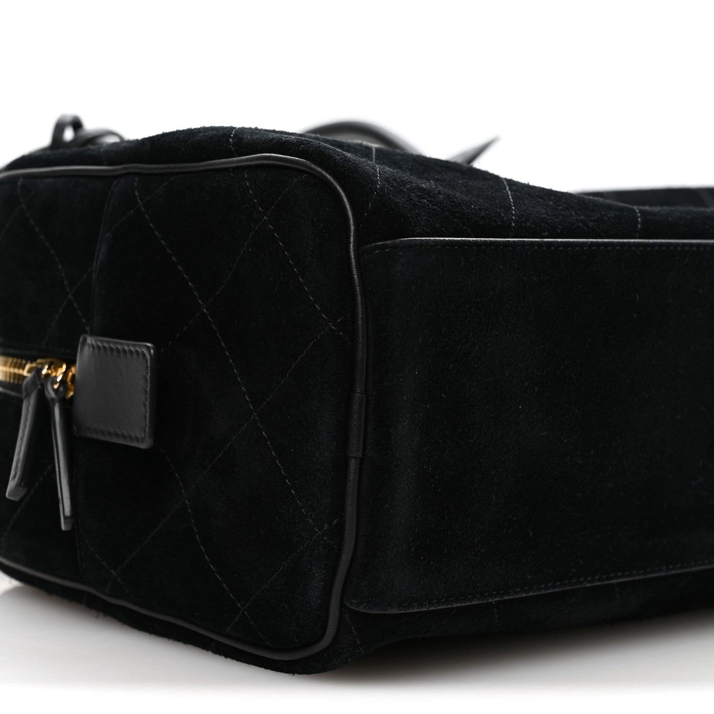 Suede Calfskin Large Perfect Bowling Bag Black