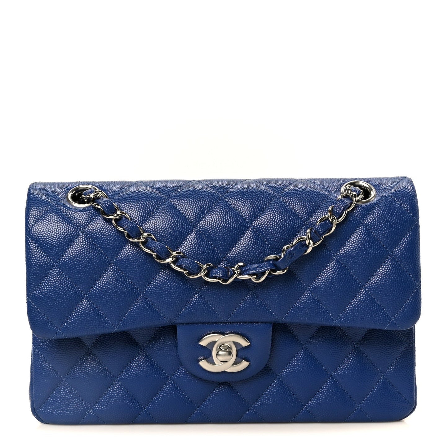 Caviar Quilted Small Double Flap Blue
