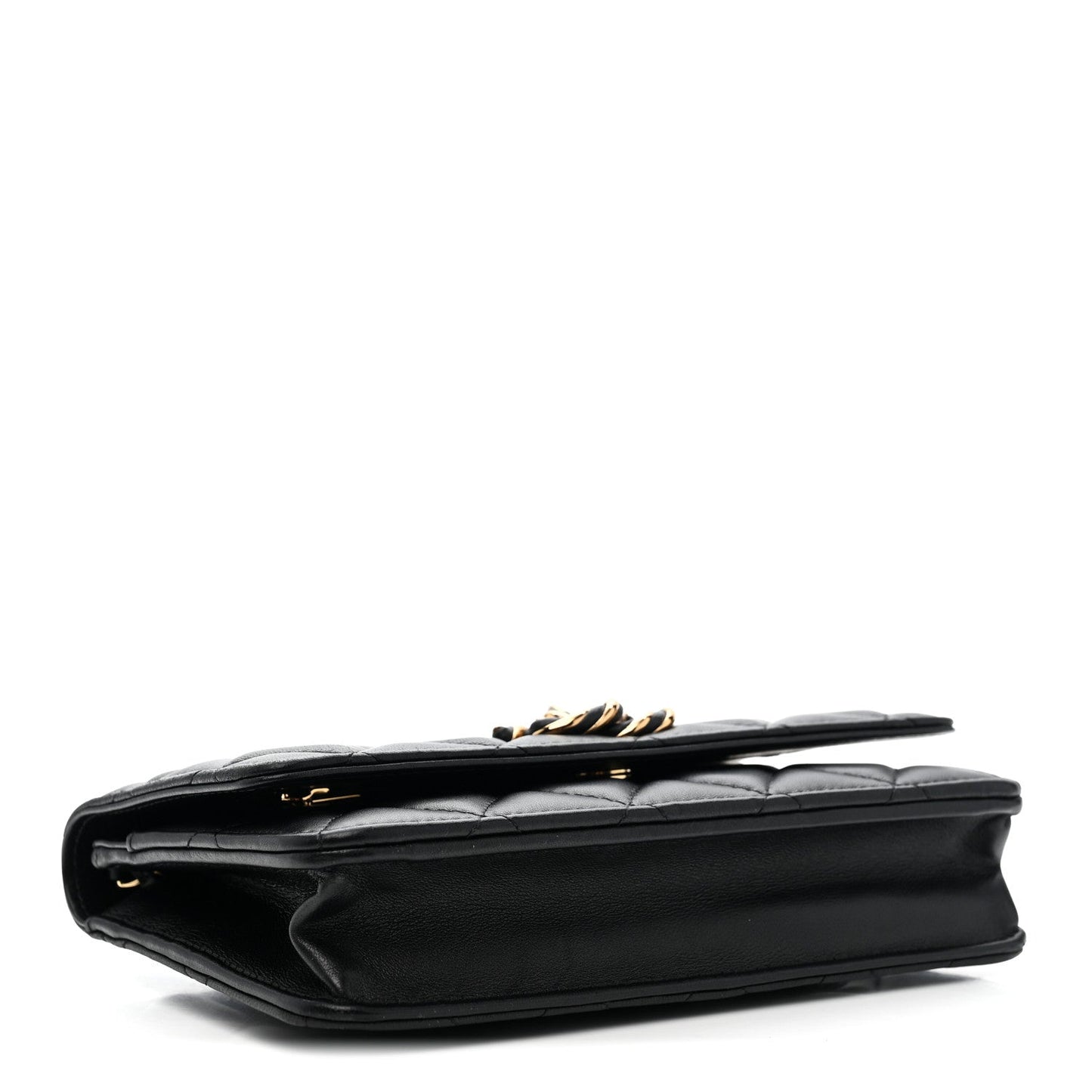 Lambskin Quilted Twisted CC Wallet On Chain WOC Black