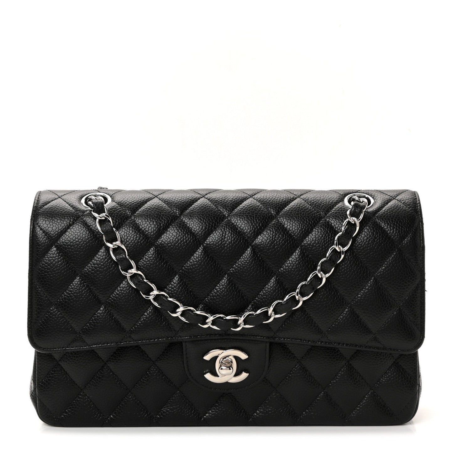 Caviar Quilted Medium Double Flap Black