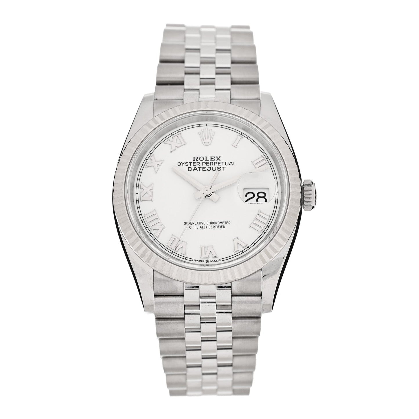 Stainless Steel 18K White Gold 36mm Oyster Perpetual Datejust Watch White Roman 126234
