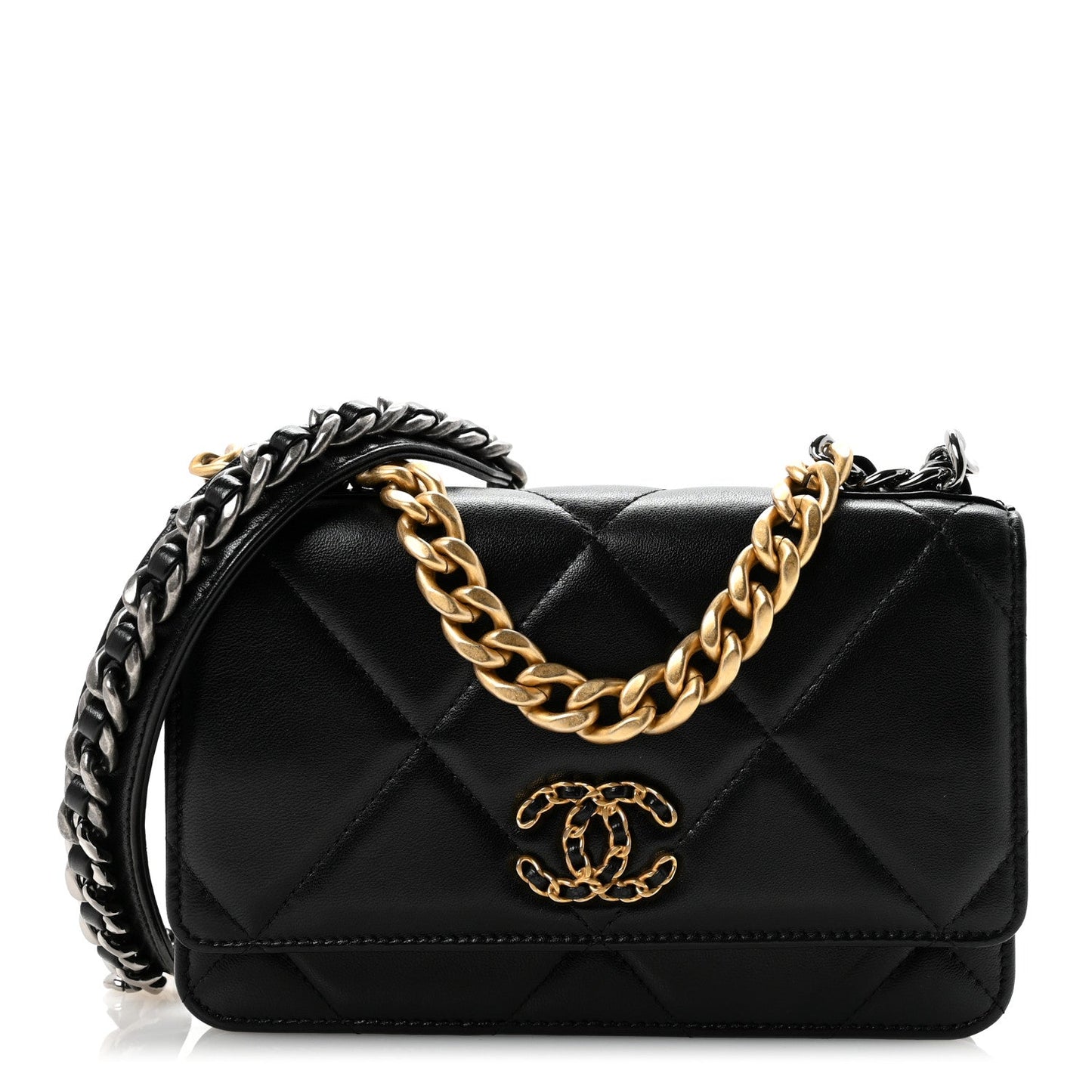 Lambskin Quilted Chanel 19 Wallet On Chain WOC Black