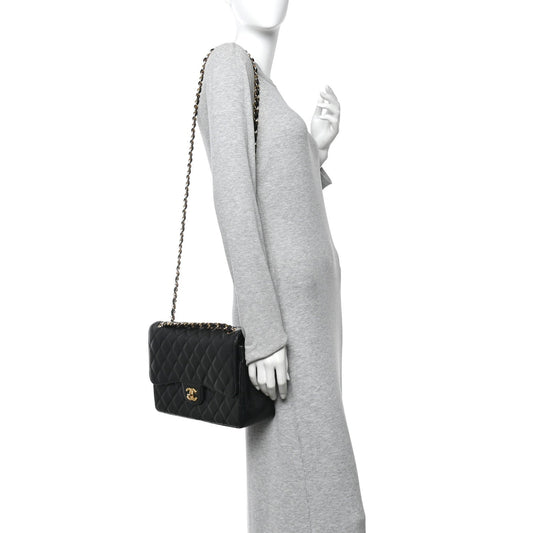 Caviar Quilted Jumbo Double Flap Black