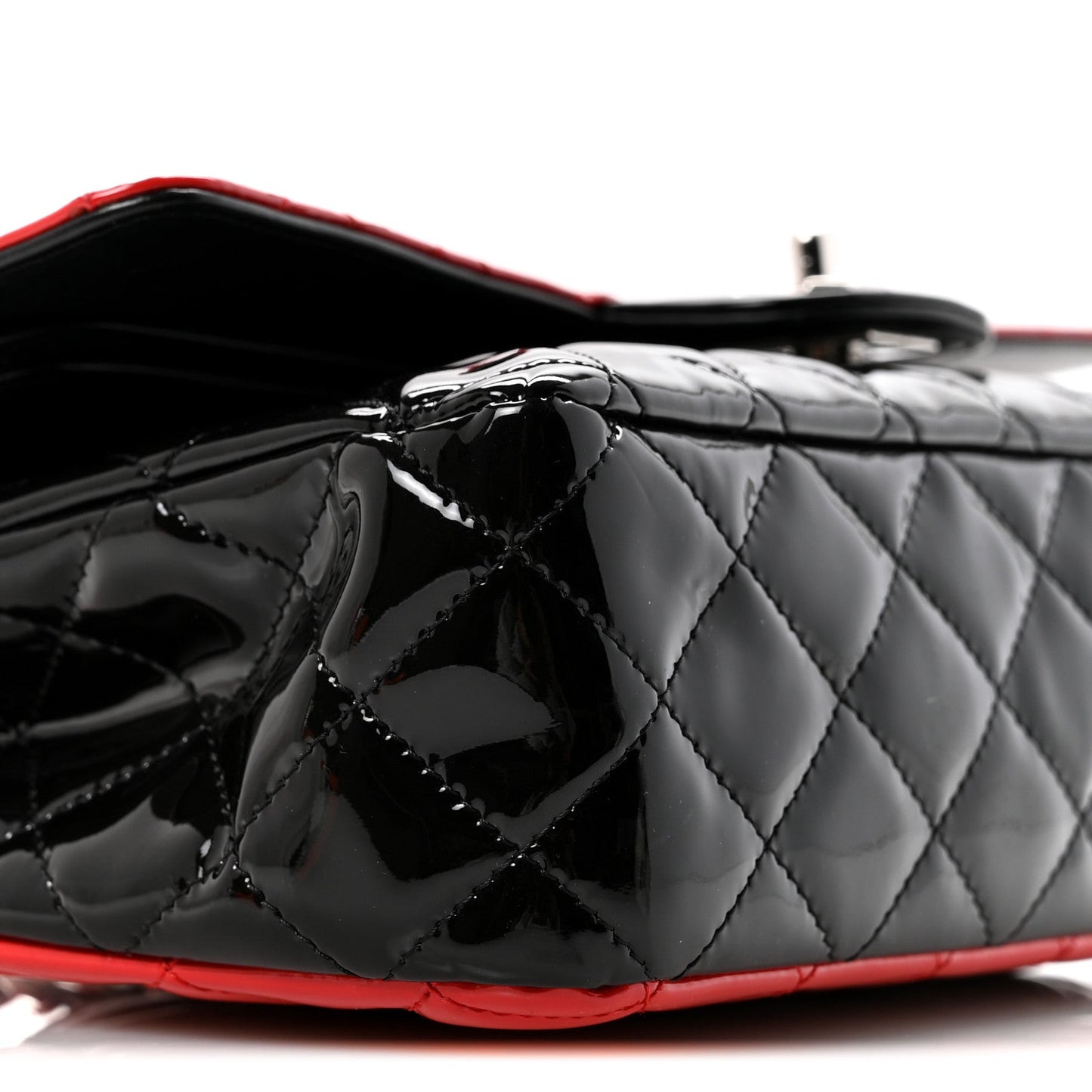 Patent Calfskin Quilted Bi-Color Medium Double Flap Black Red