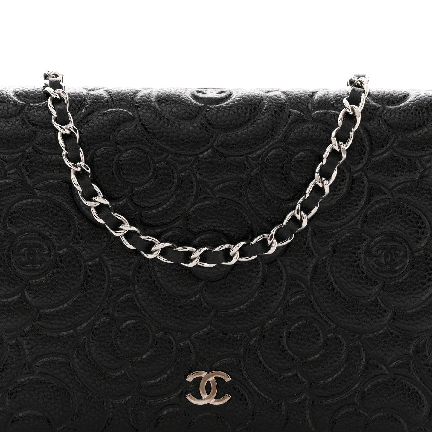 Caviar Camellia Embossed Wallet On Chain WOC Black