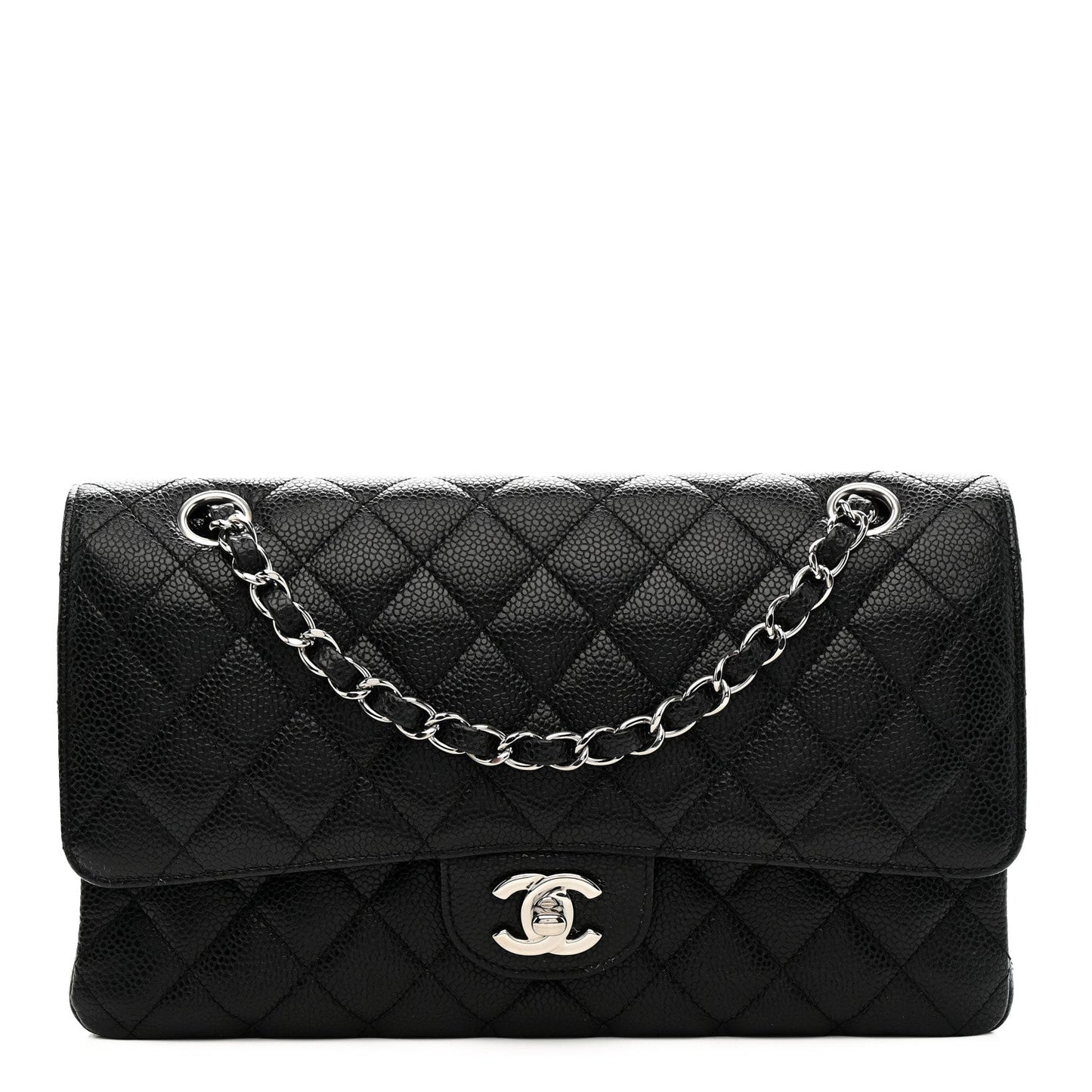 Caviar Quilted Medium Double Flap Black