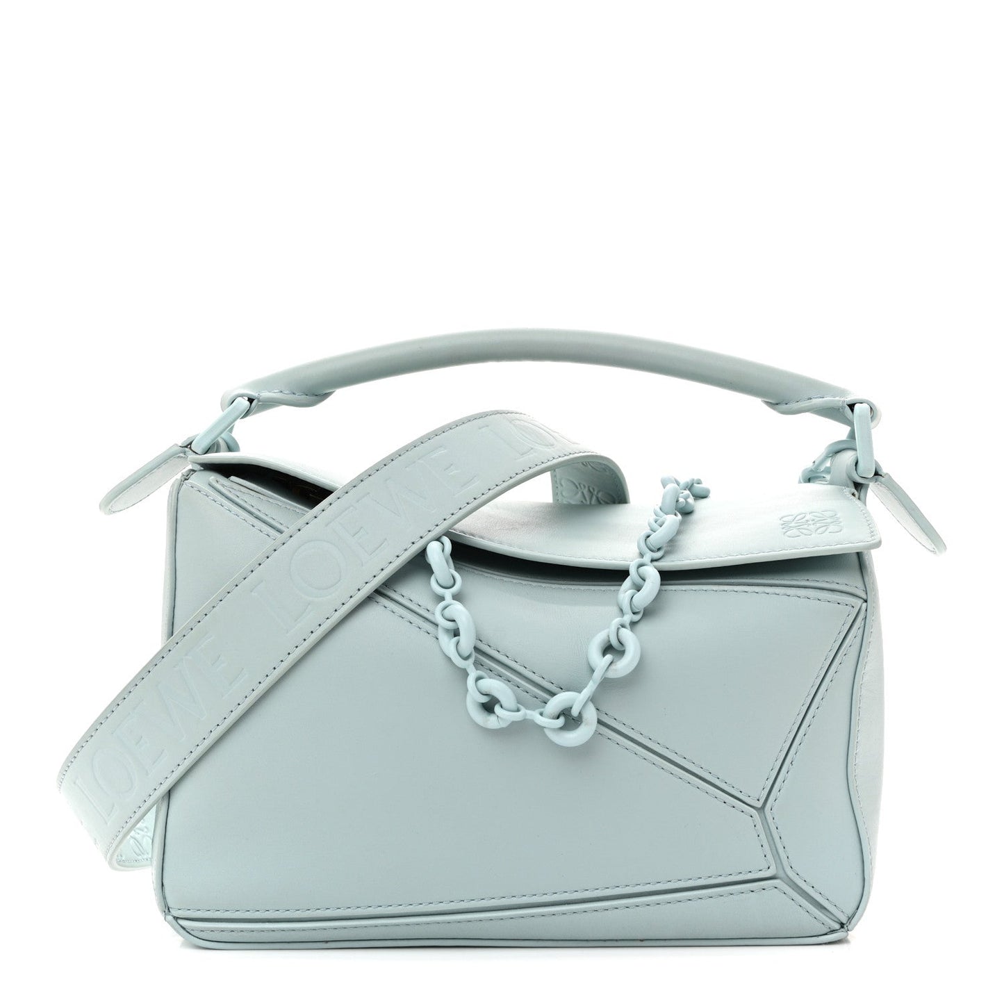 Grained Calfskin Small Puzzle Bag Aquamarine