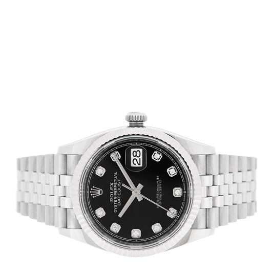 Stainless Steel 18K White Gold Diamond 36mm Oyster Perpetual Datejust Watch Black 126234