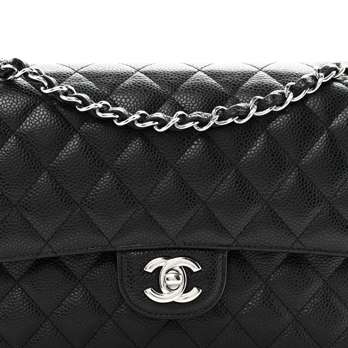 Caviar Quilted Medium Double Flap Black