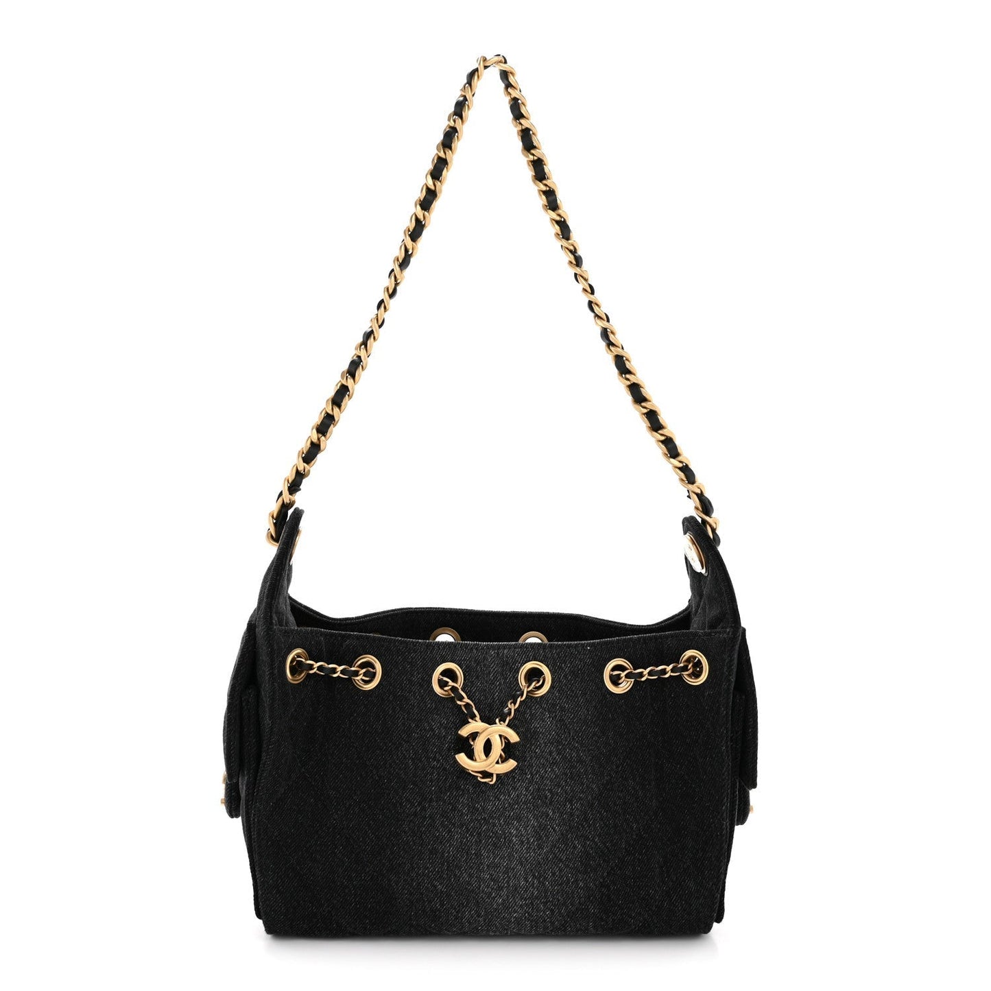 Washed Denim Quilted Mini Chanel 25 Handbag Black