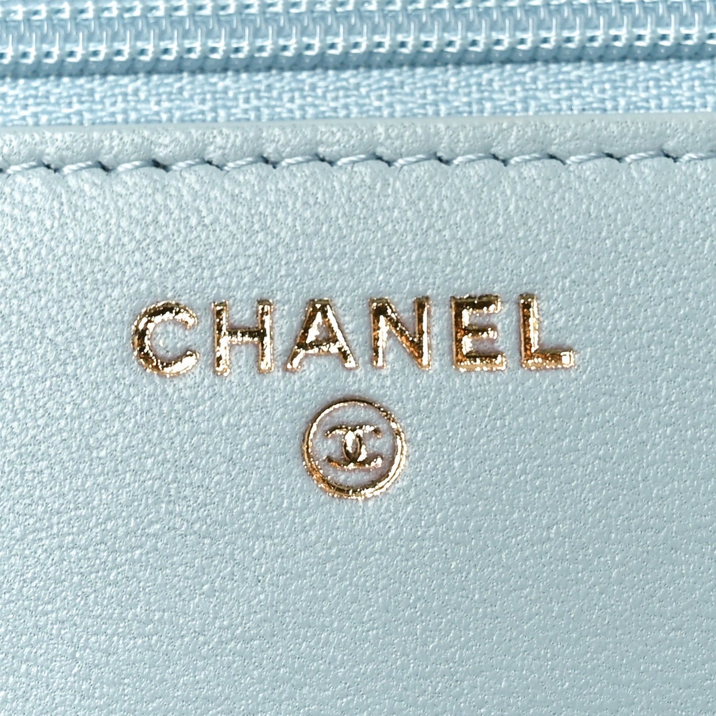 Lambskin Quilted Trendy CC Wallet On Chain WOC Light Blue